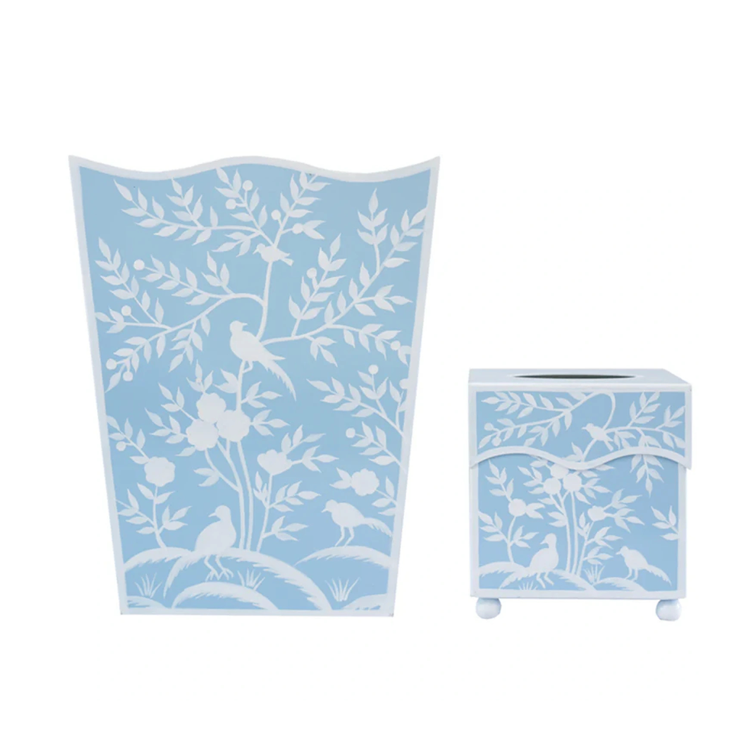 Blue Bird & Vine Wastepaper Basket & Tissue