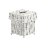 White Scalloped Wicker Wastepaper Basket & Tissue Holder
