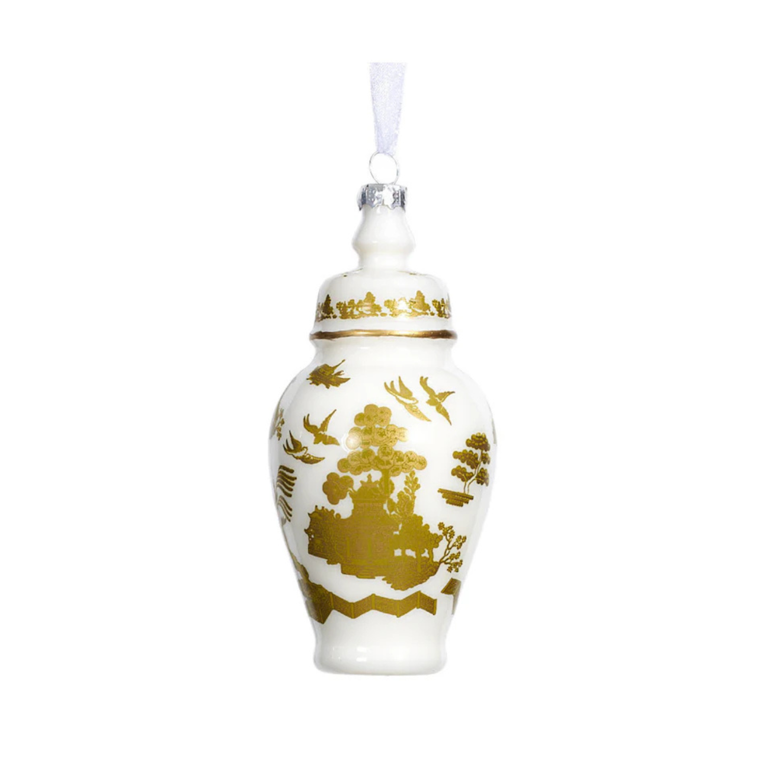 Gold & White Pagoda Scene Jar Ornament