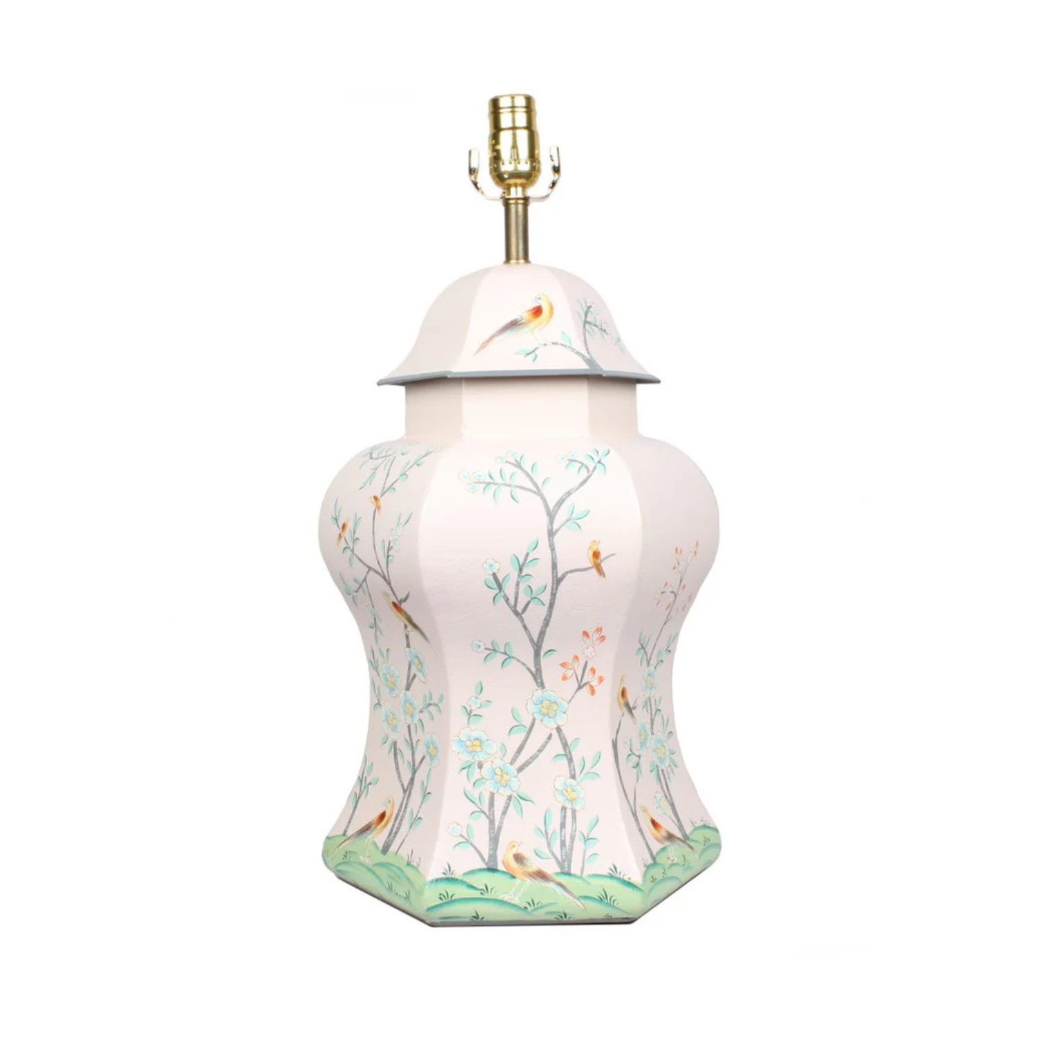 Pale Pink & Multi Color Scalloped Hexagon Lamp