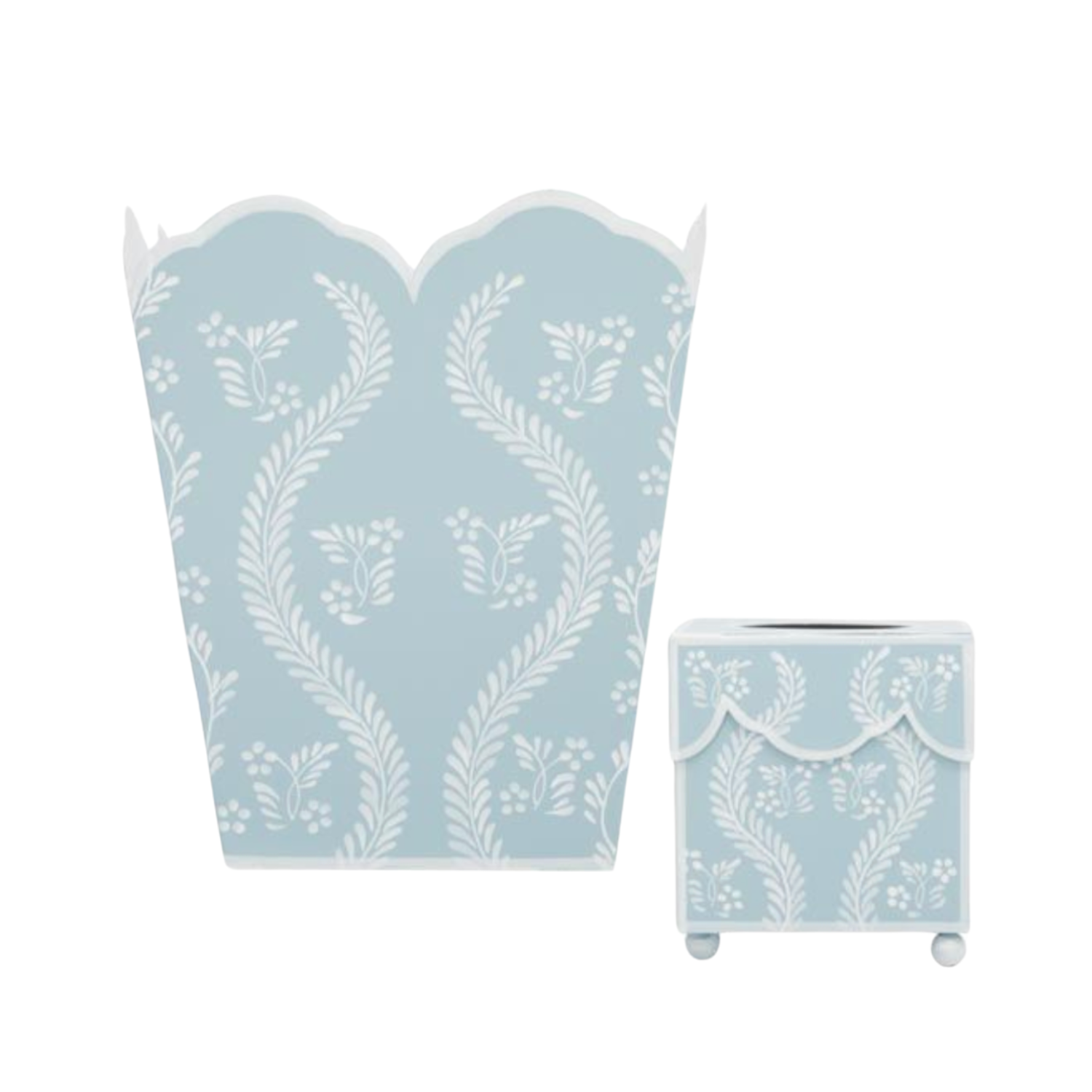 Sky Blue Square Trellis Wastepaper Basket & Tissue Holder