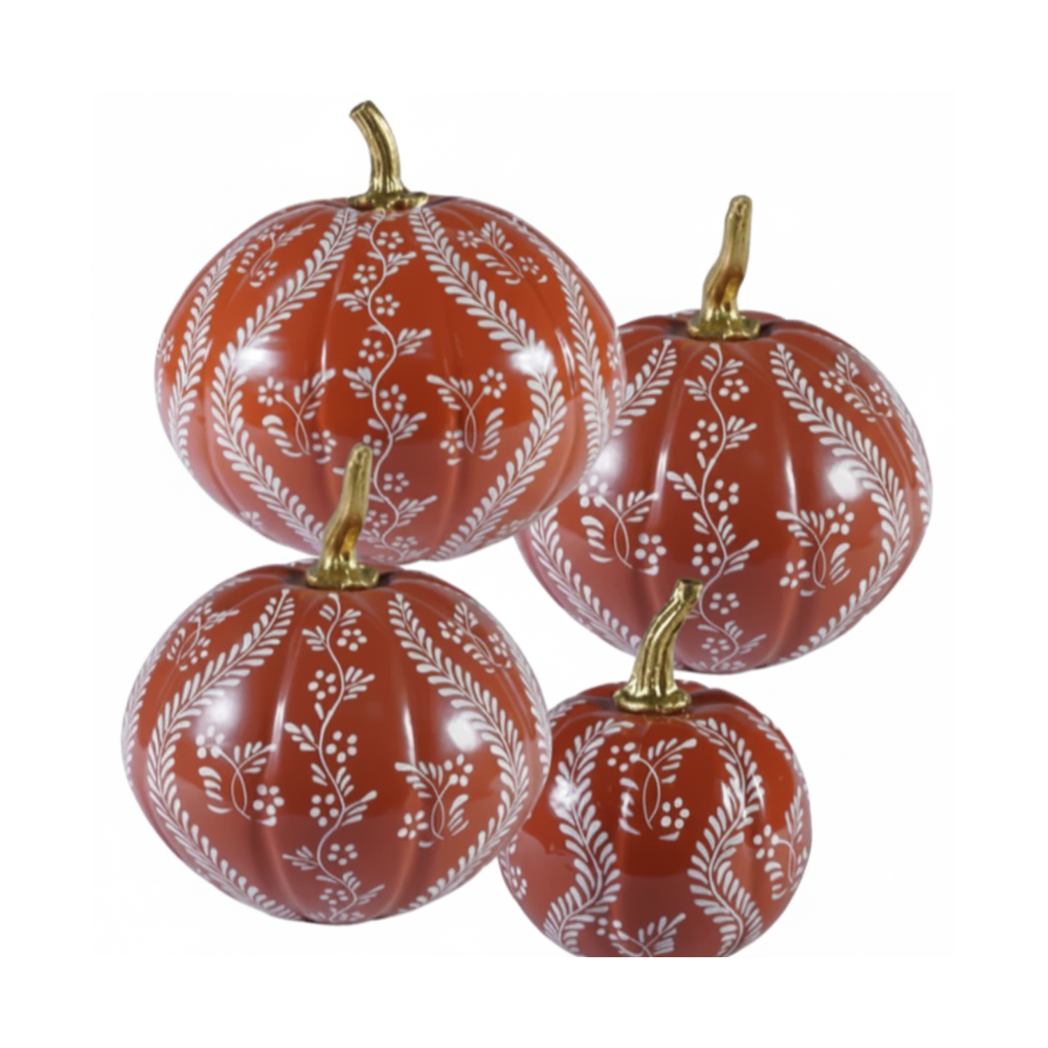 Rusty Red Pumpkin with White Floral and Vine