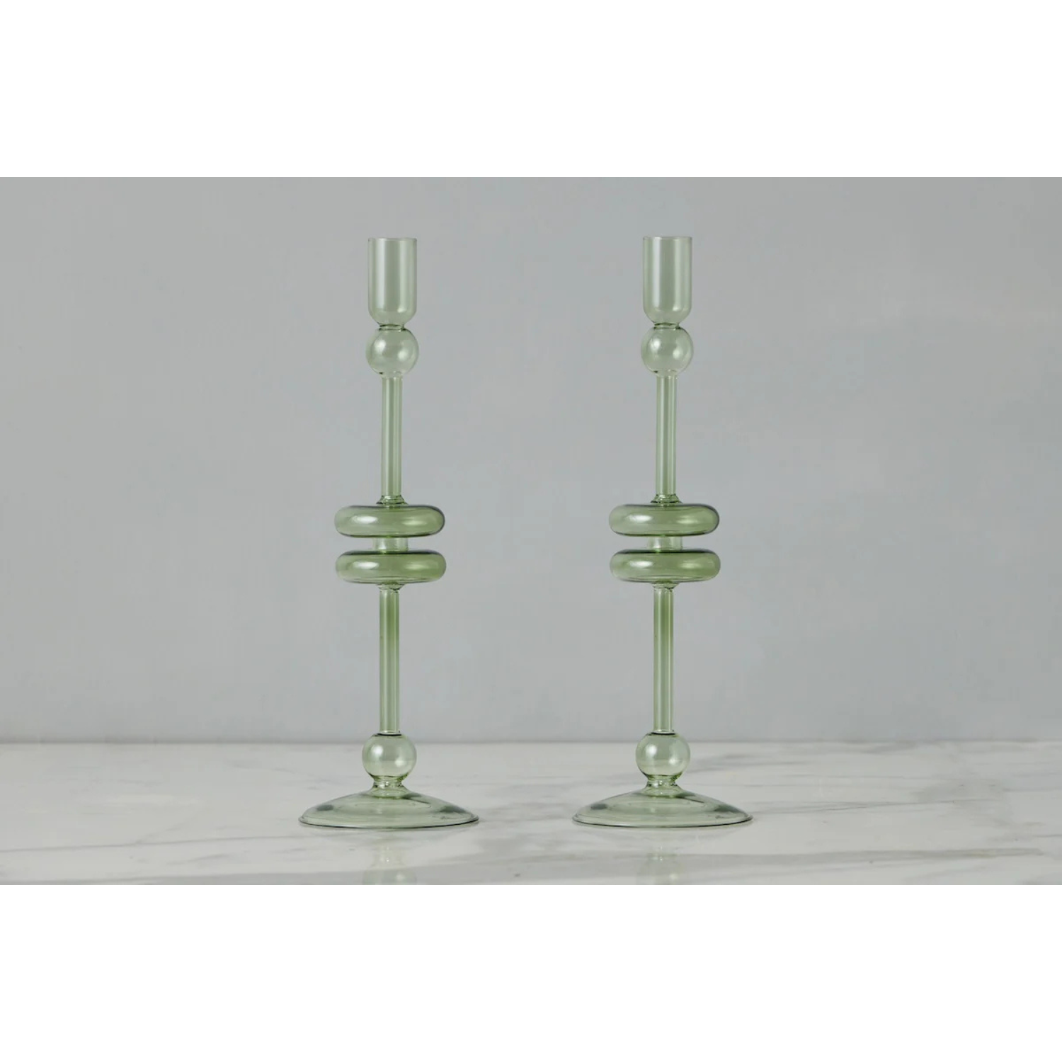 Sage Glass Candlestick Pairs