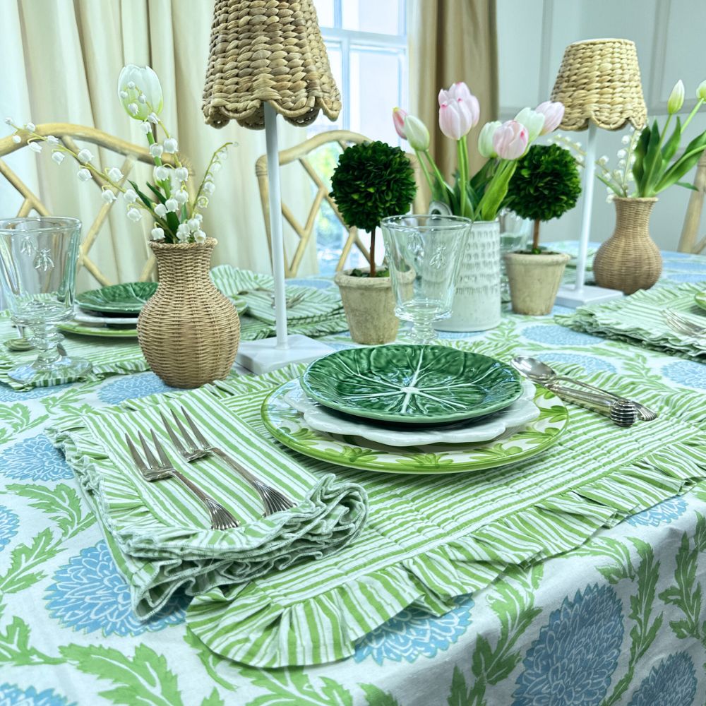 Green Stripes - Quilted Placemats with Ruffle - Set of 4