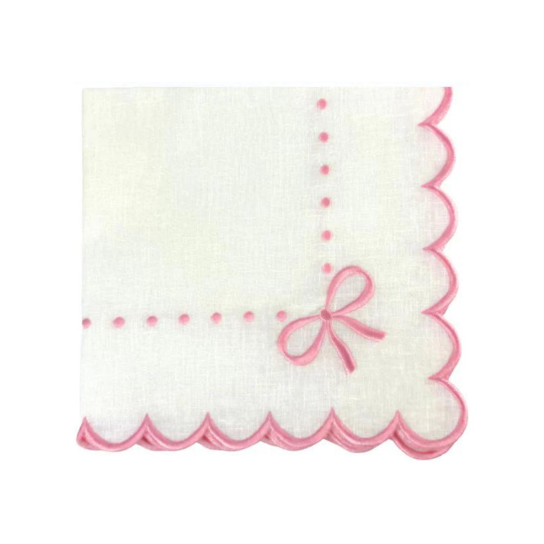 Studio Collection - Linen: Juliet Bows Napkins - White/Pink (Set of 4)