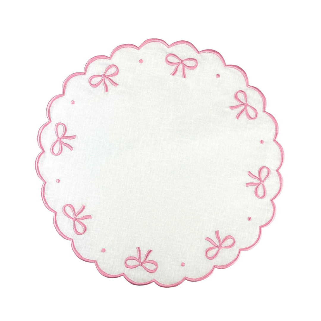 Studio Collection - Linen: Juliet Bows Placemats - White/Pink (Set of 4)