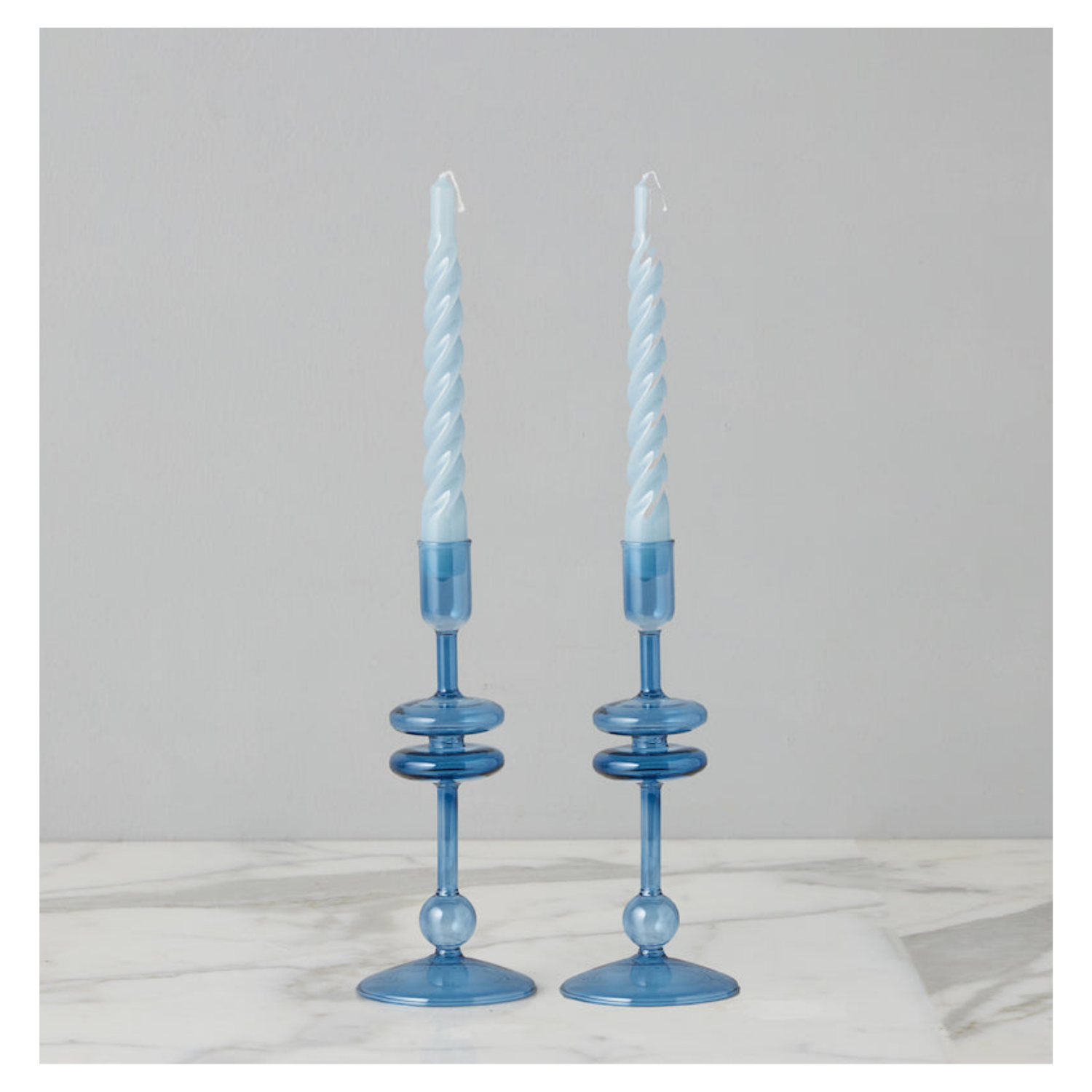 Sapphire Glass Candlestick Pair