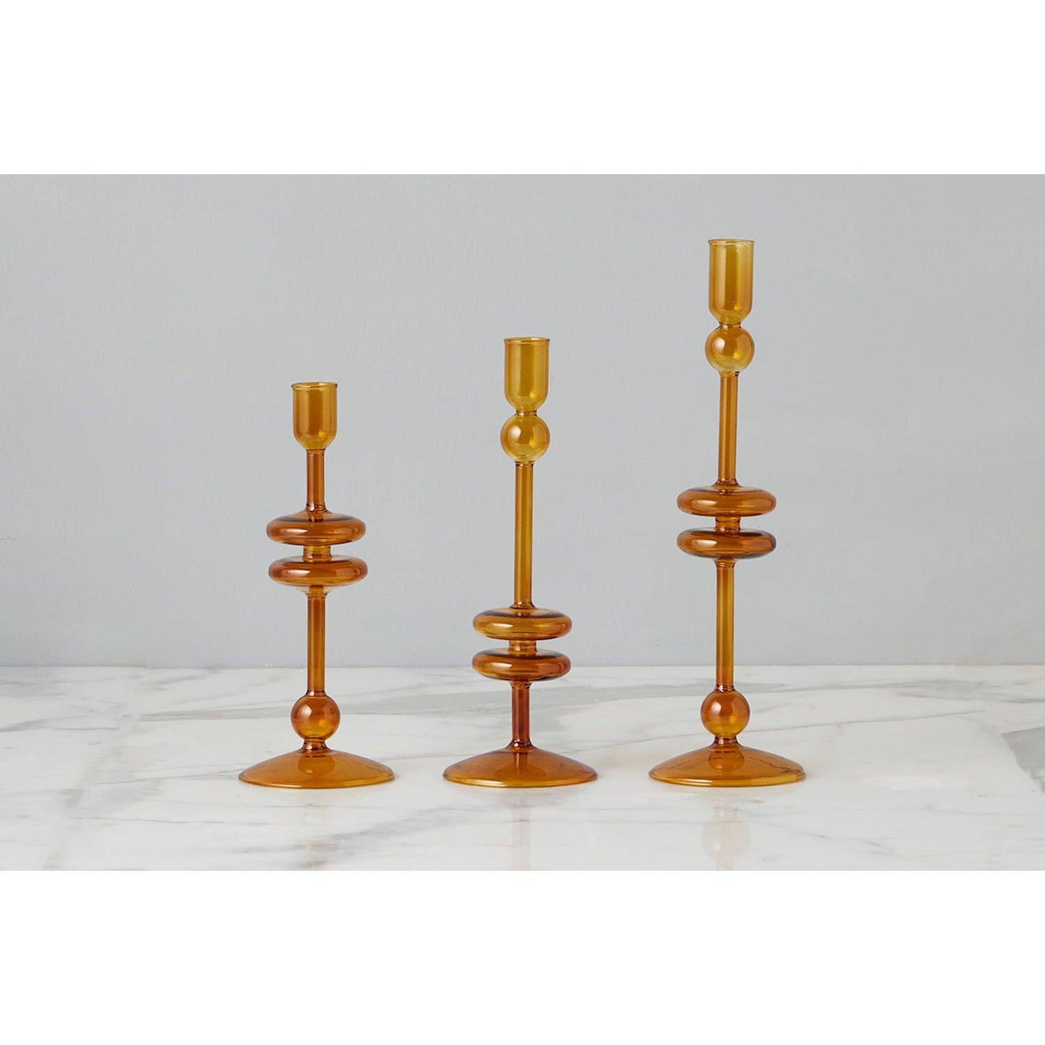 Amber Glass Candlestick Pair