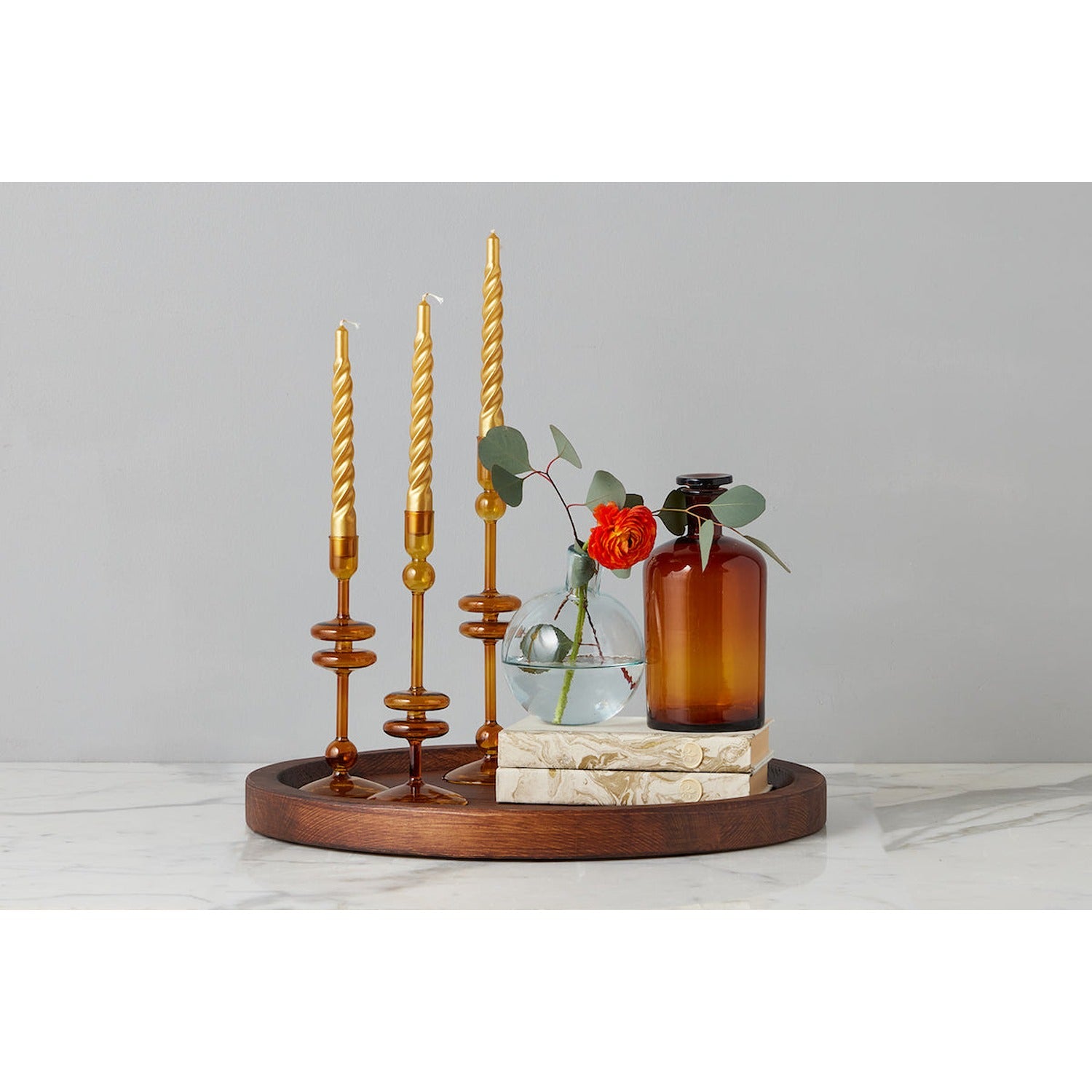 Amber Glass Candlestick Pair