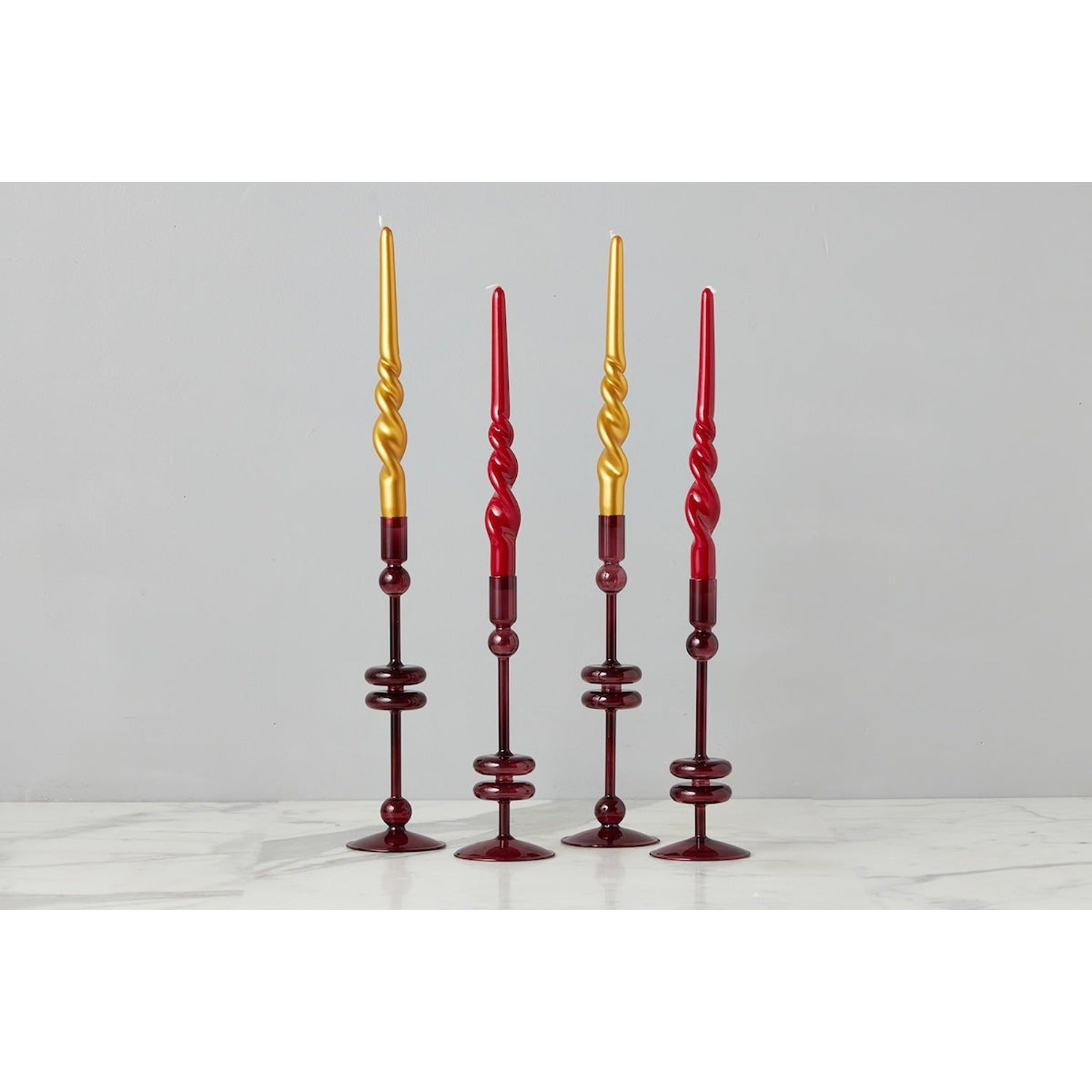 Glass Candlestick Pair, Merlot