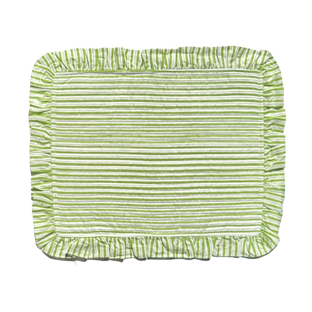 Green Stripes - Quilted Placemats with Ruffle - Set of 4