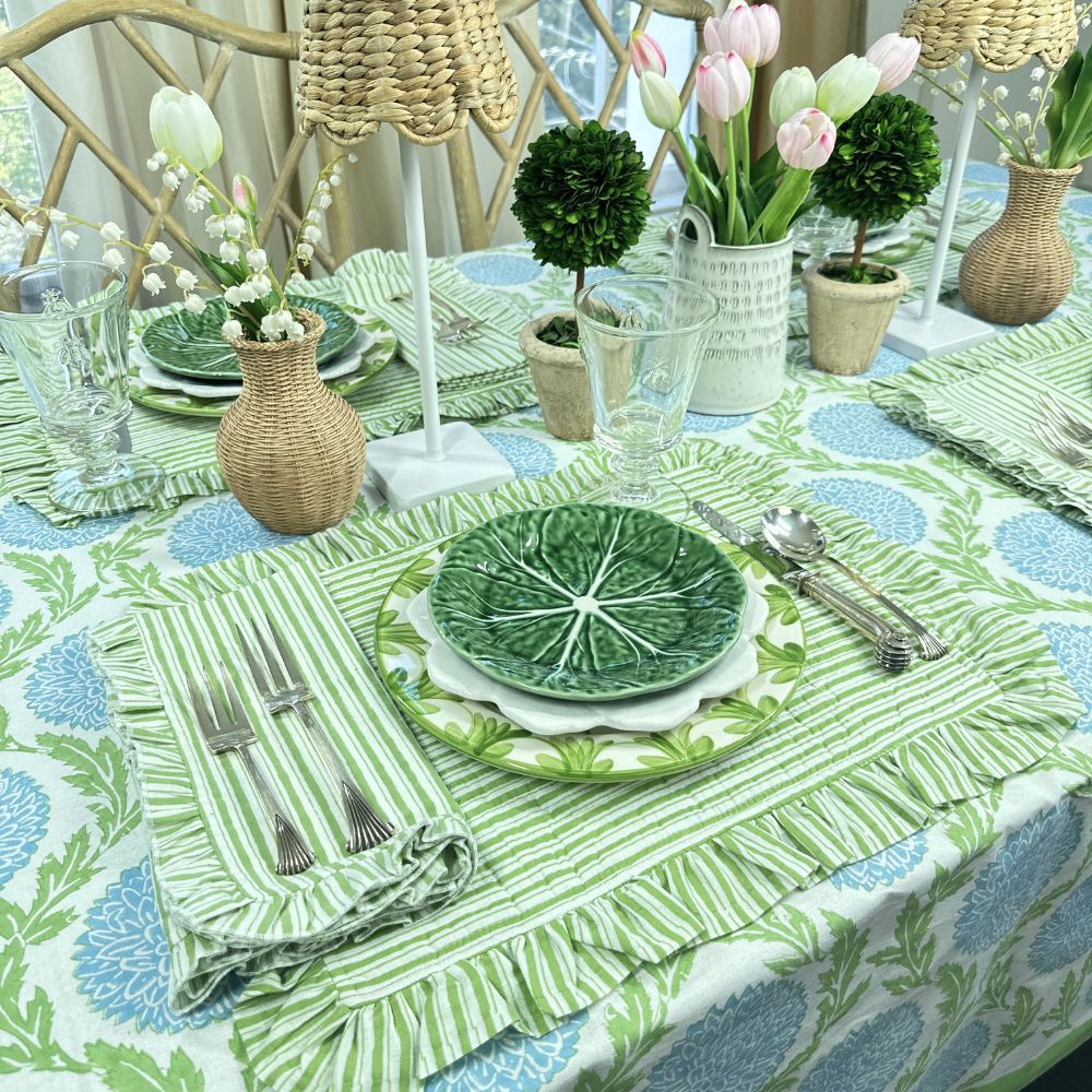 Green Stripes - Quilted Placemats with Ruffle - Set of 4