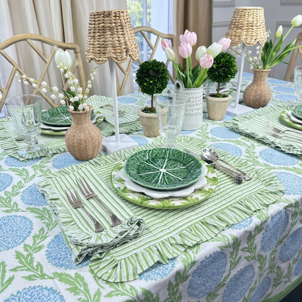 Green Stripes - Quilted Placemats with Ruffle - Set of 4