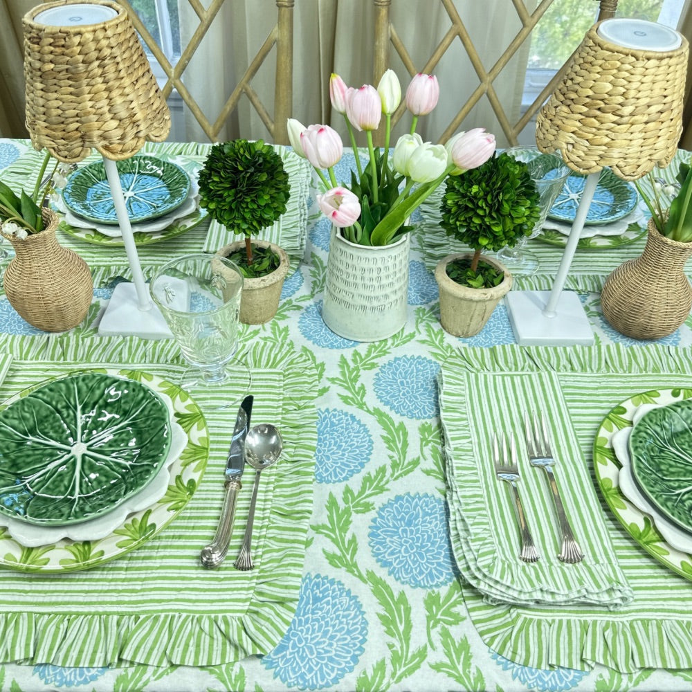 Green Stripes - Quilted Placemats with Ruffle - Set of 4