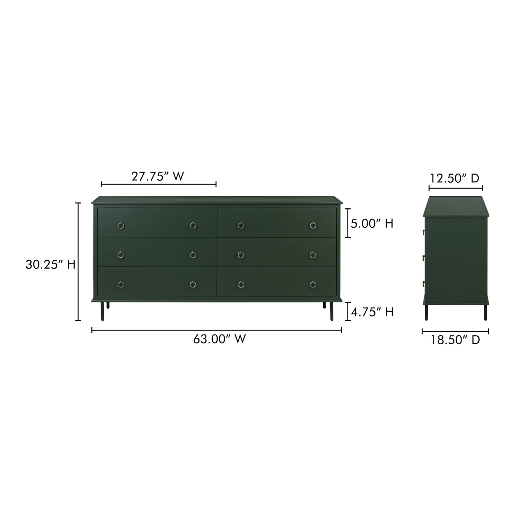 Kerrigan 6 Drawer Dresser - Deep Green