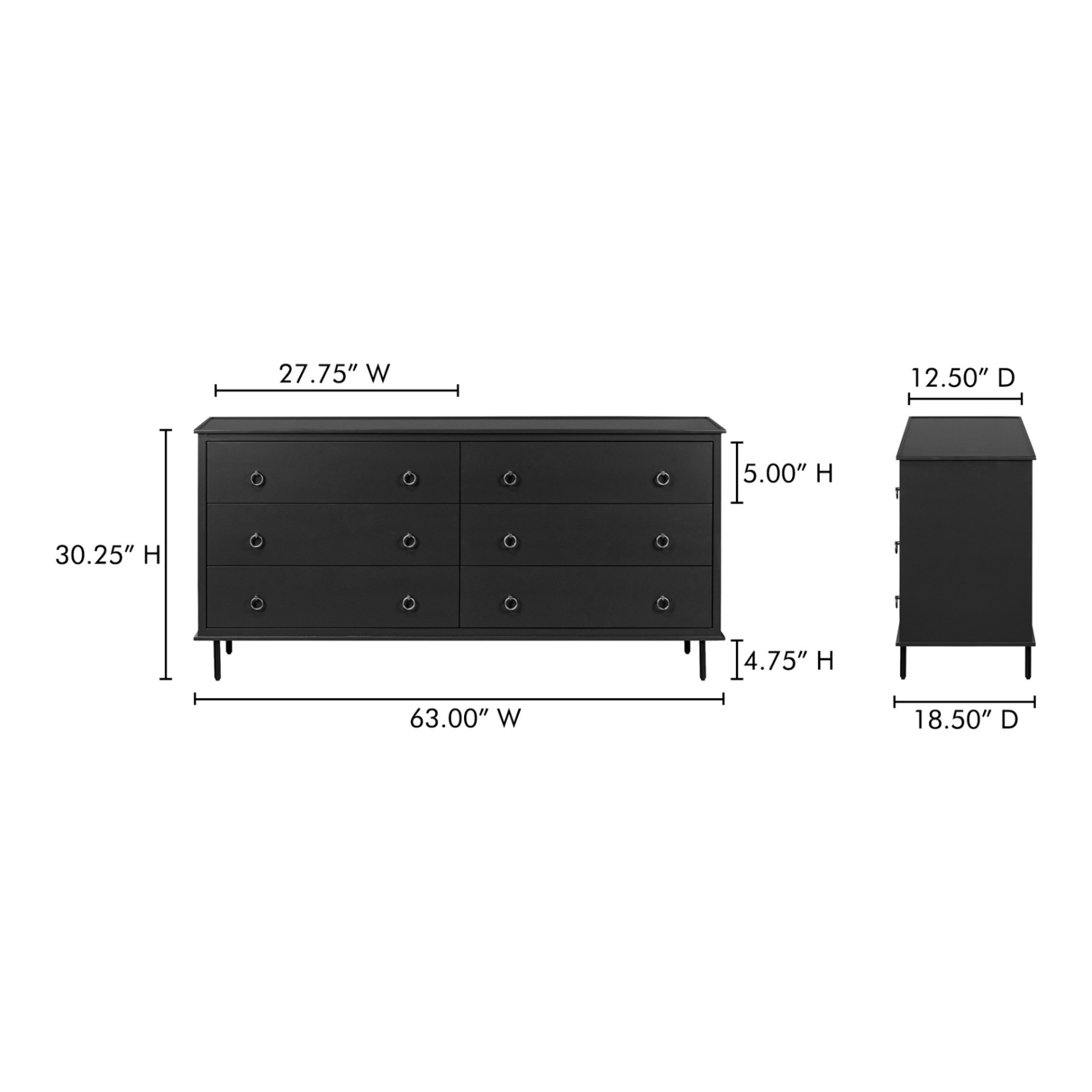 Kerrigan 6 Drawer Dresser - Black