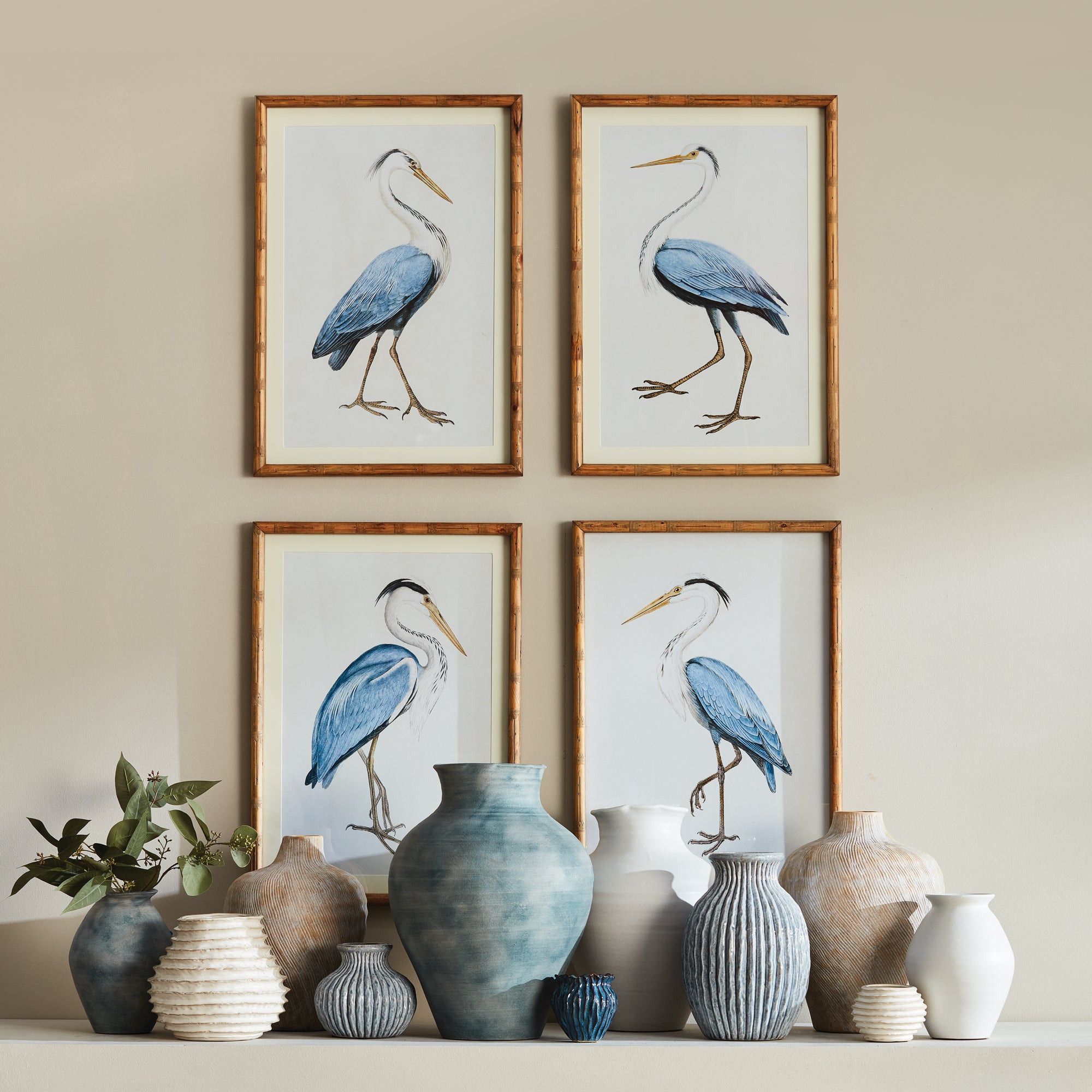 Selene Blue Heron Prints Set of 4