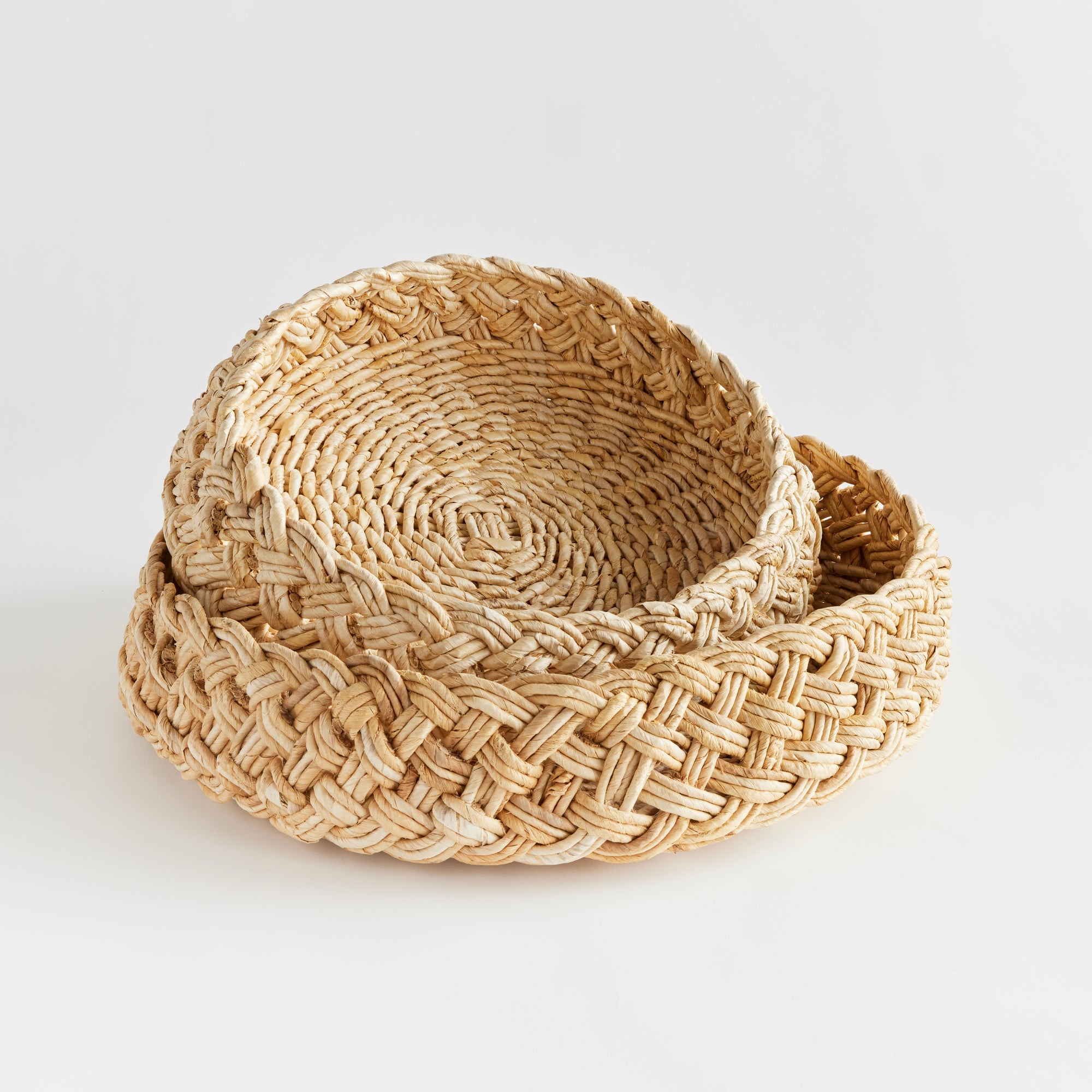 ABACA FRENCH BRAIDED BASKETS, SET OF 2