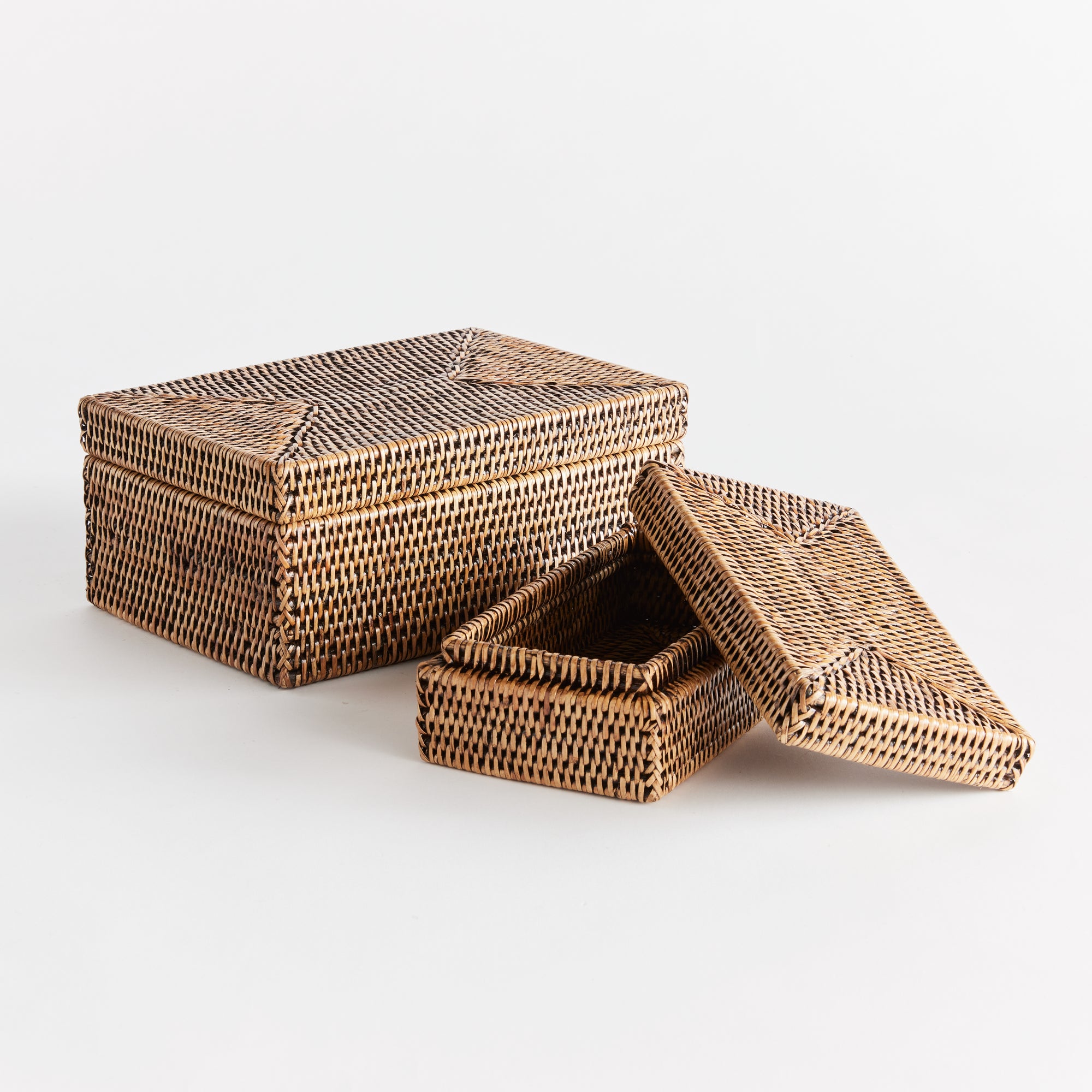 Zoe Rattan Rectangular Lidded Boxes, Set of 2