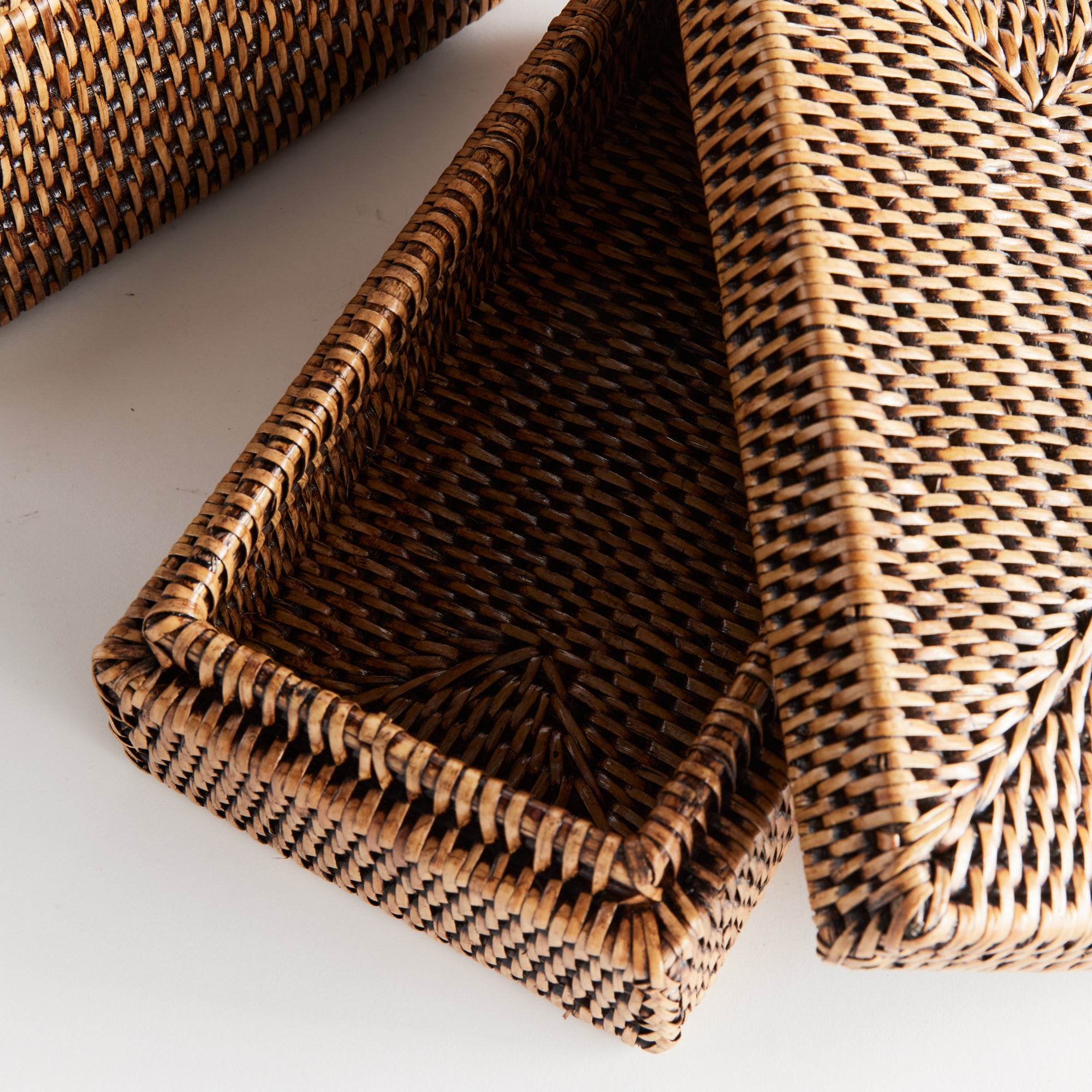 Zoe Rattan Rectangular Lidded Boxes, Set of 2