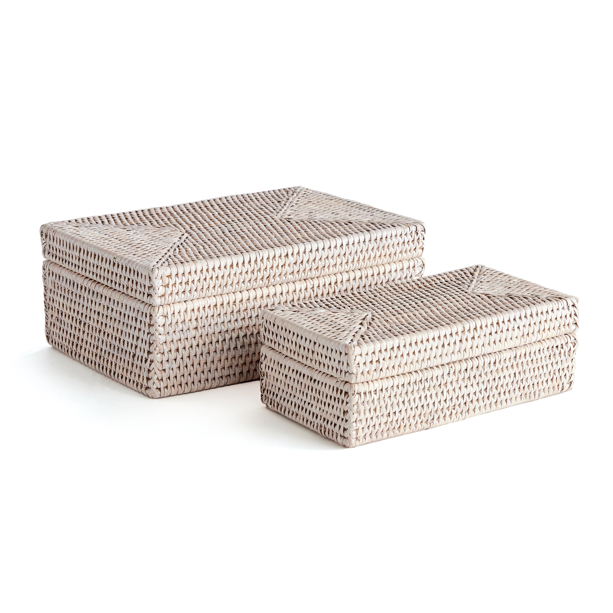 Zoe Rattan Rectangular Lidded Boxes, Set of 2