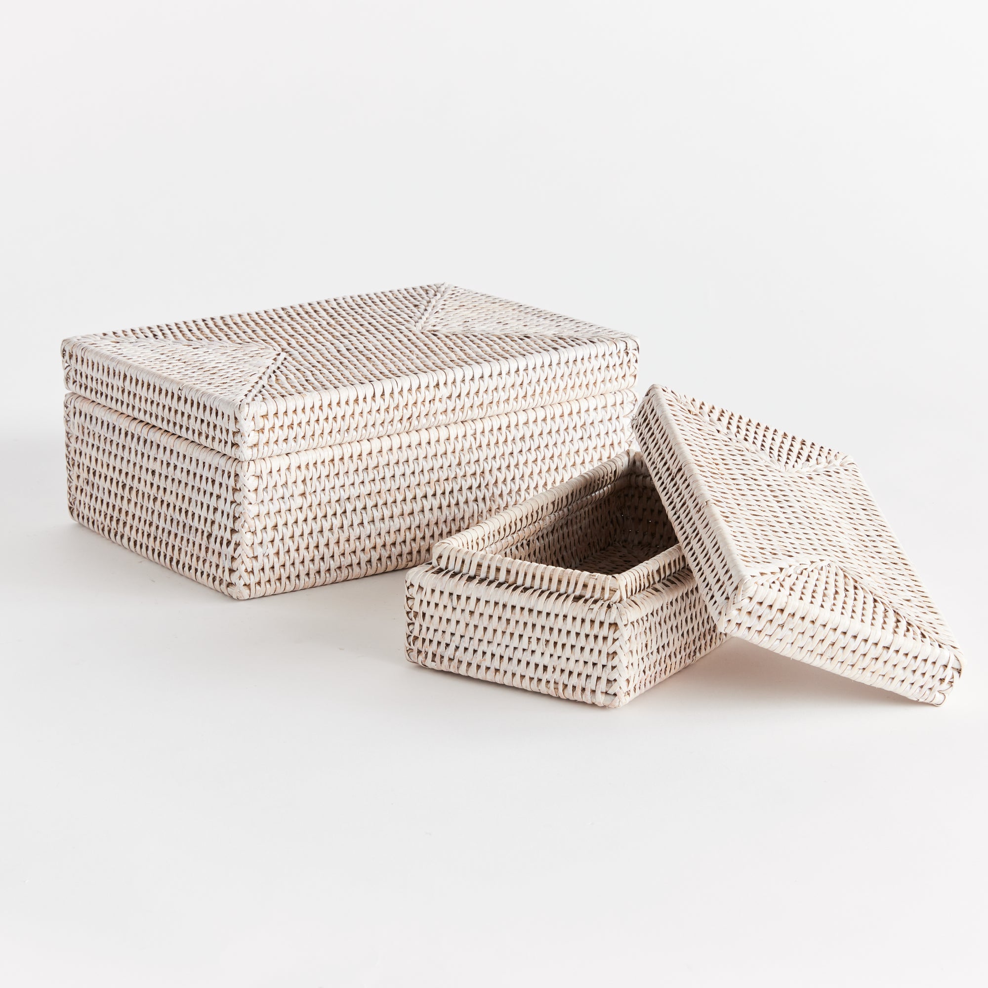Zoe Rattan Rectangular Lidded Boxes, Set of 2
