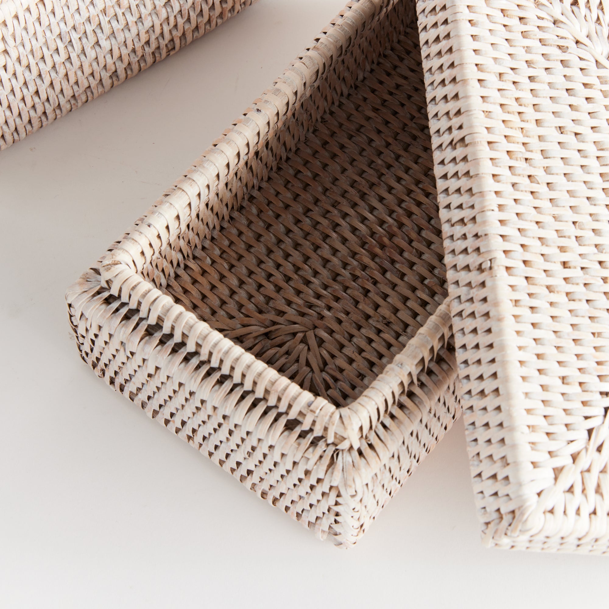 Zoe Rattan Rectangular Lidded Boxes, Set of 2