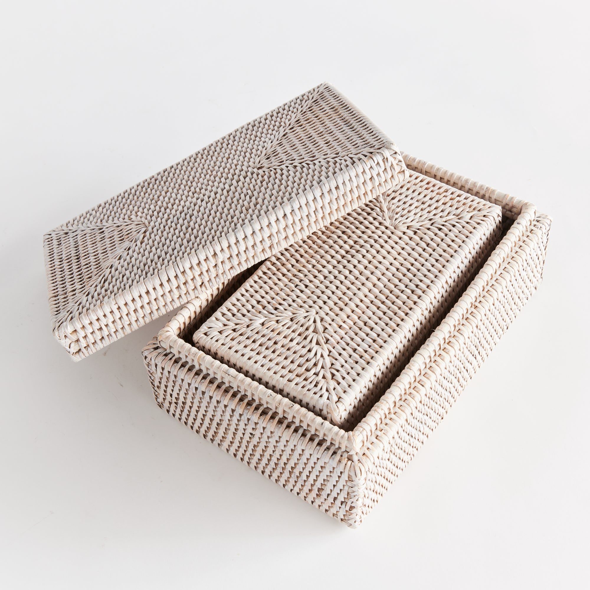 Zoe Rattan Rectangular Lidded Boxes, Set of 2