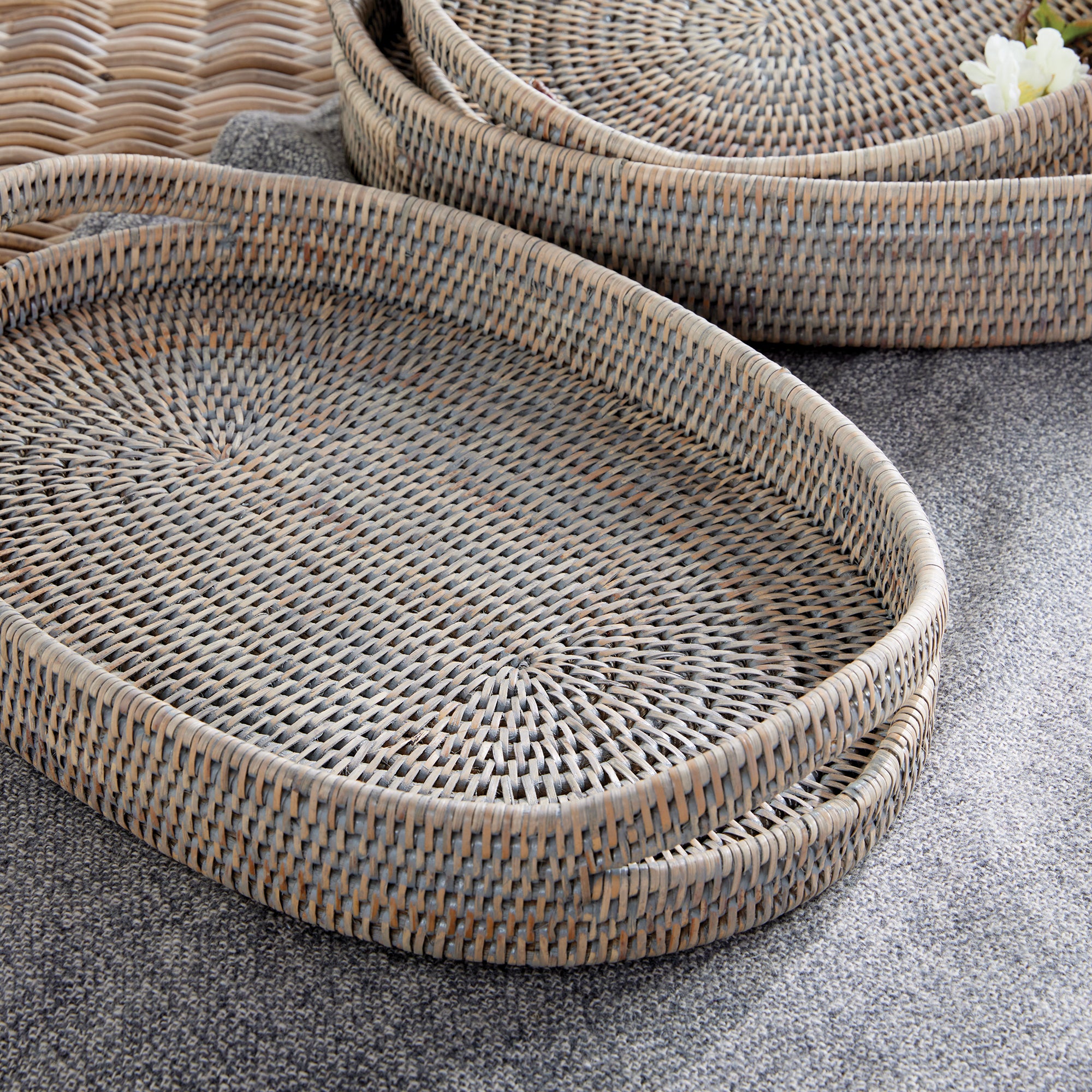 Zoe Rattan Oval Serving Trays, Set of 3