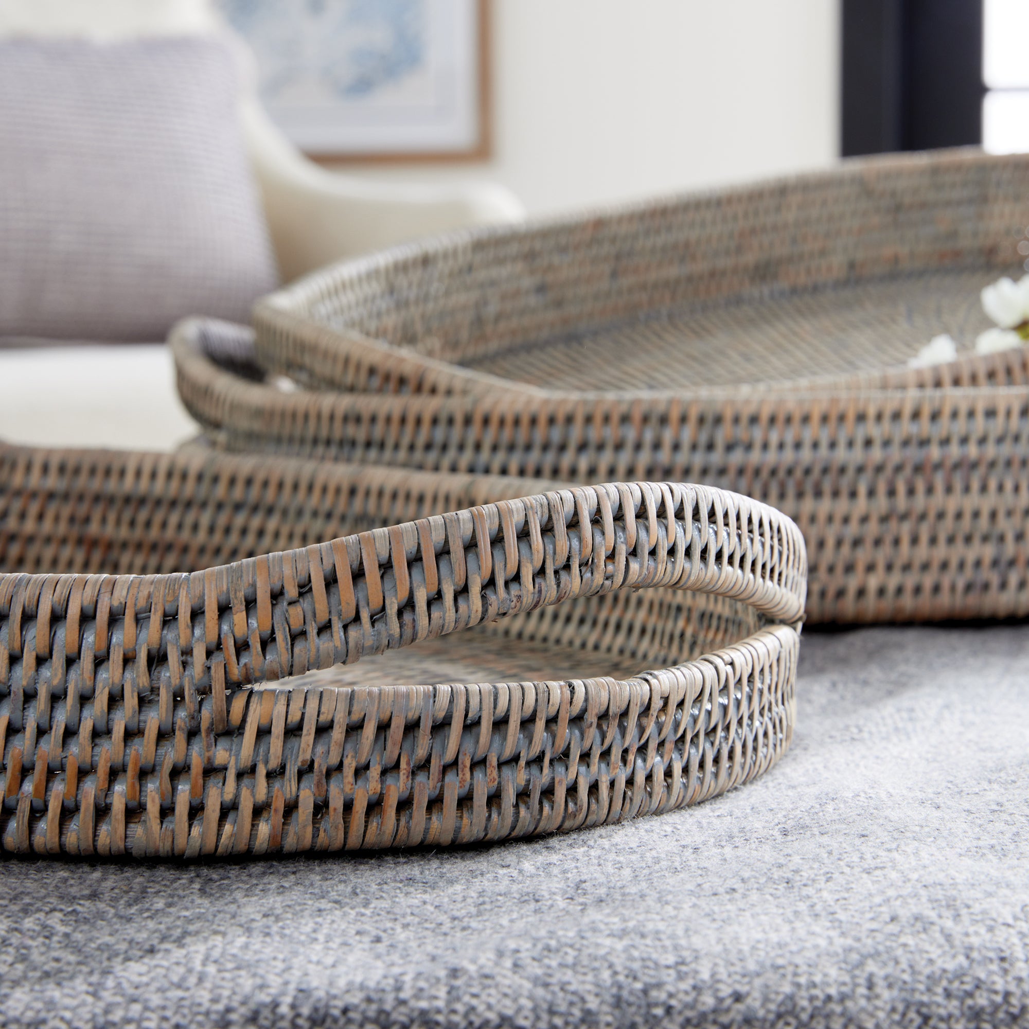 Zoe Rattan Oval Serving Trays, Set of 3