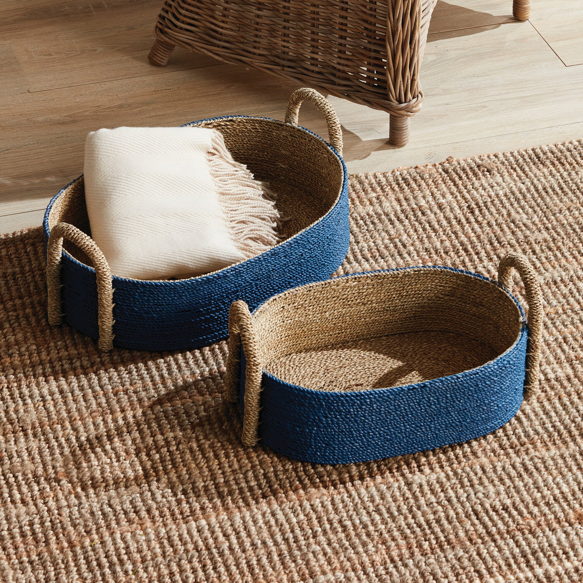 TIANA SEAGRASS SHORT OVAL BASKETS, SET OF 2