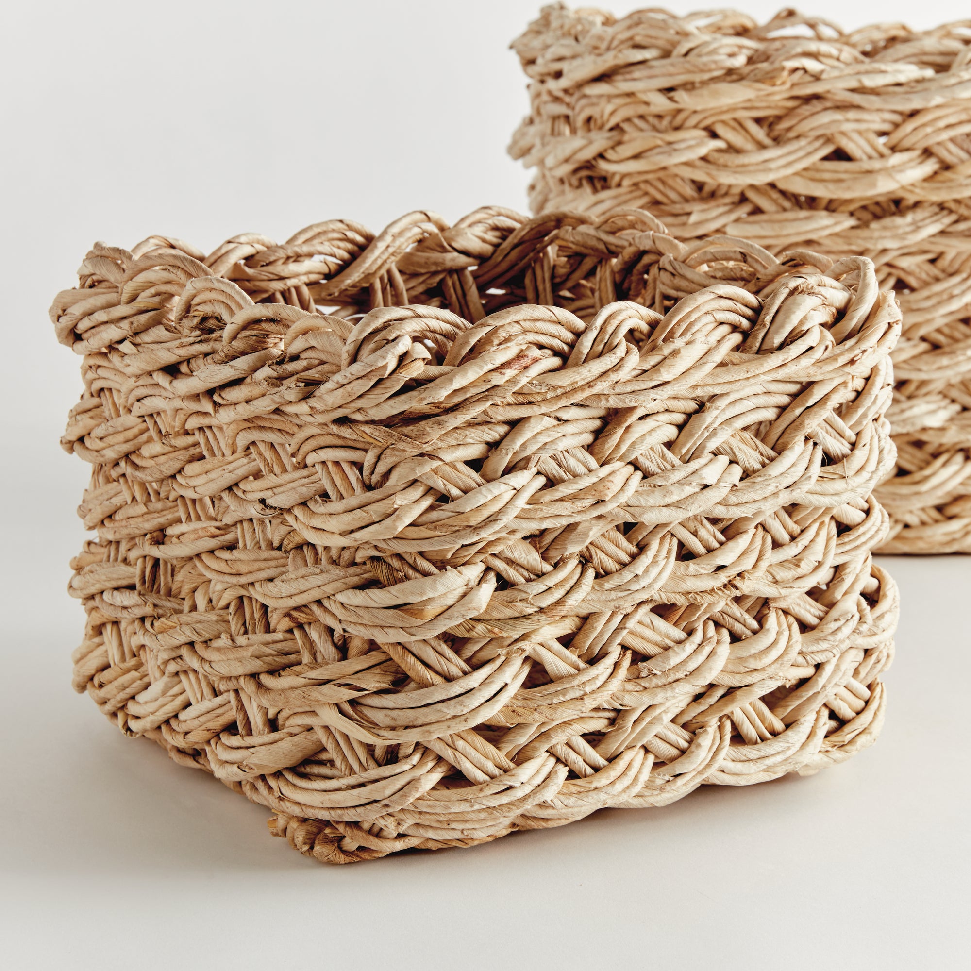 ABACA FRENCH BRAID STORAGE BASKETS SQUARE, SET OF 2