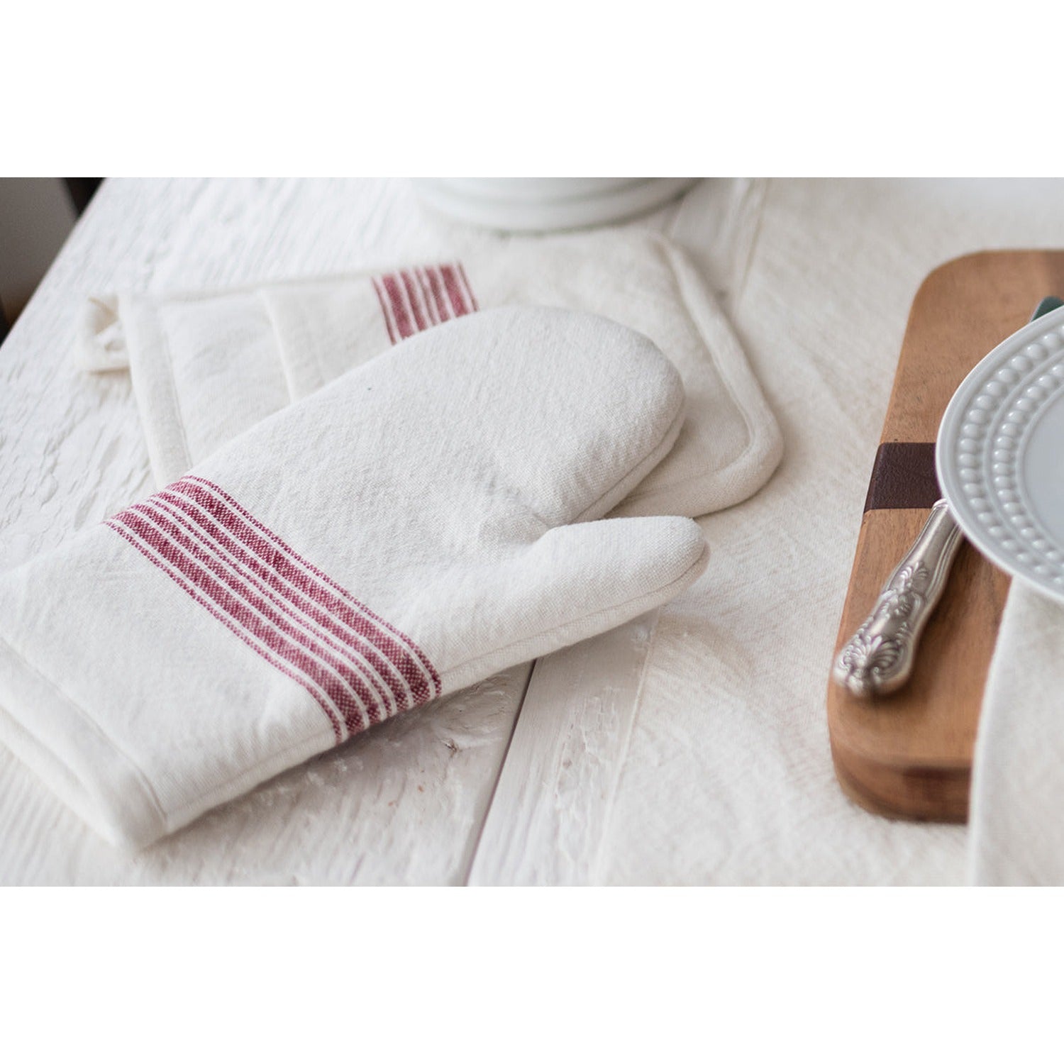 Oven Mitt, Vintage Merlot Red Stripe, Set of 2
