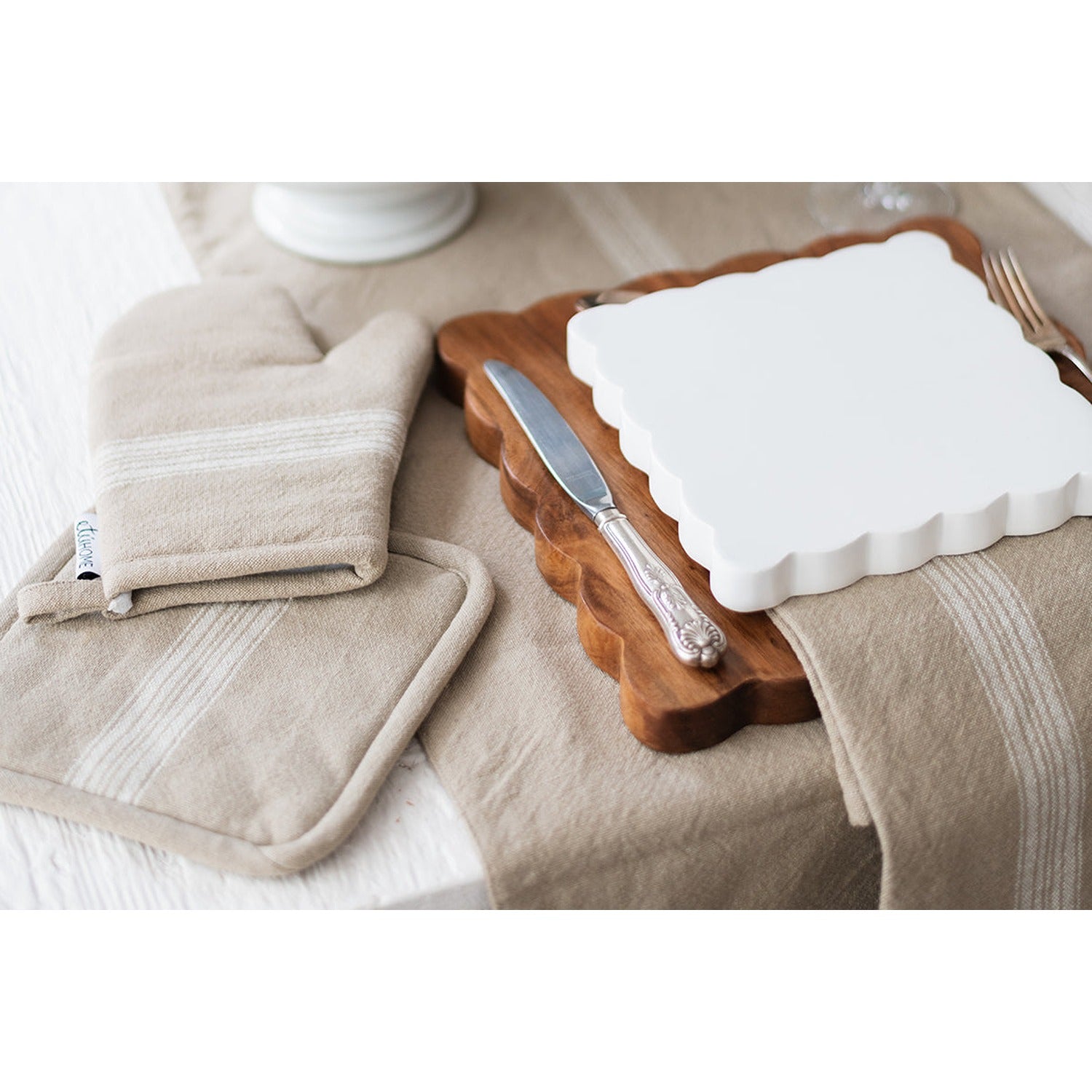 Pot Holder, Vintage, White Stripe, Set of 2