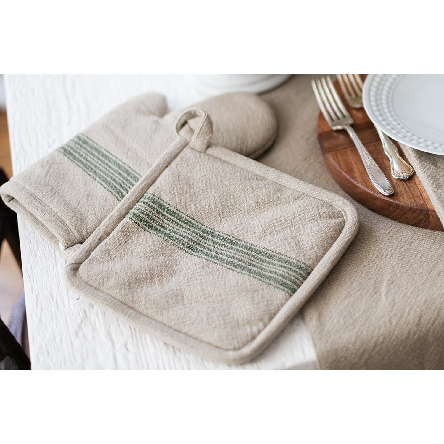 Pot Holder, Vintage Spruce Green Stripe, Set of 2