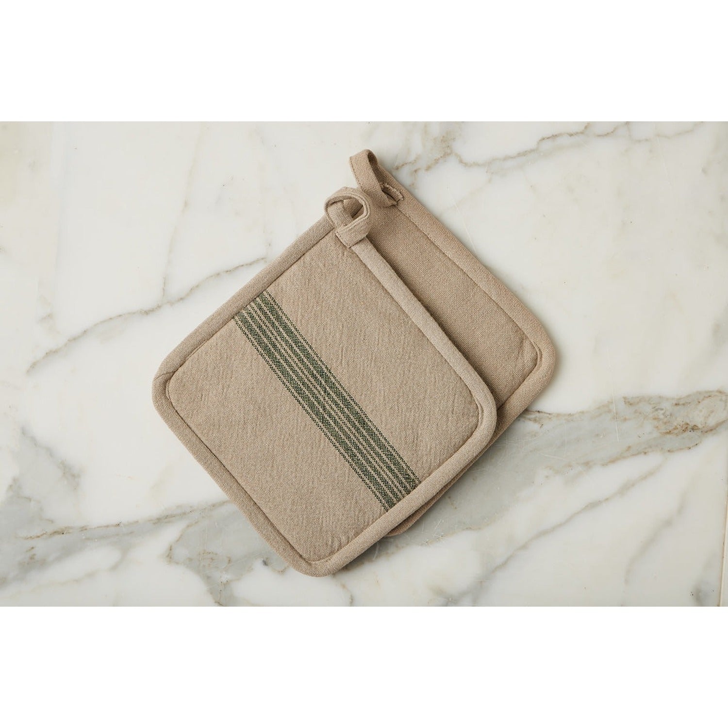 Pot Holder, Vintage Spruce Green Stripe, Set of 2
