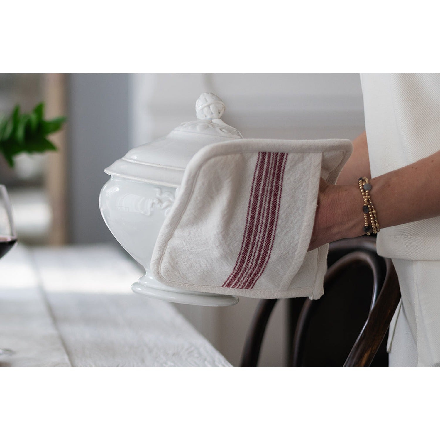 Pot Holder, Vintage Merlot Red Stripe, Set of 2