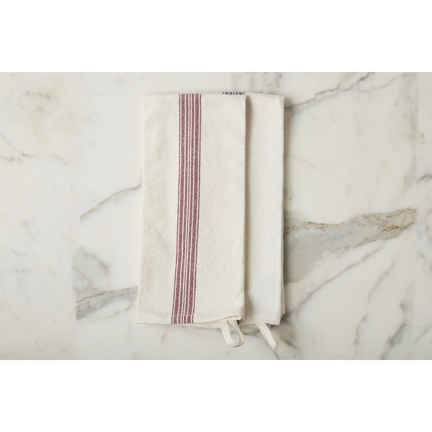 Kitchen Tea Towel, Vintage Merlot Red Stripe, Set of 2