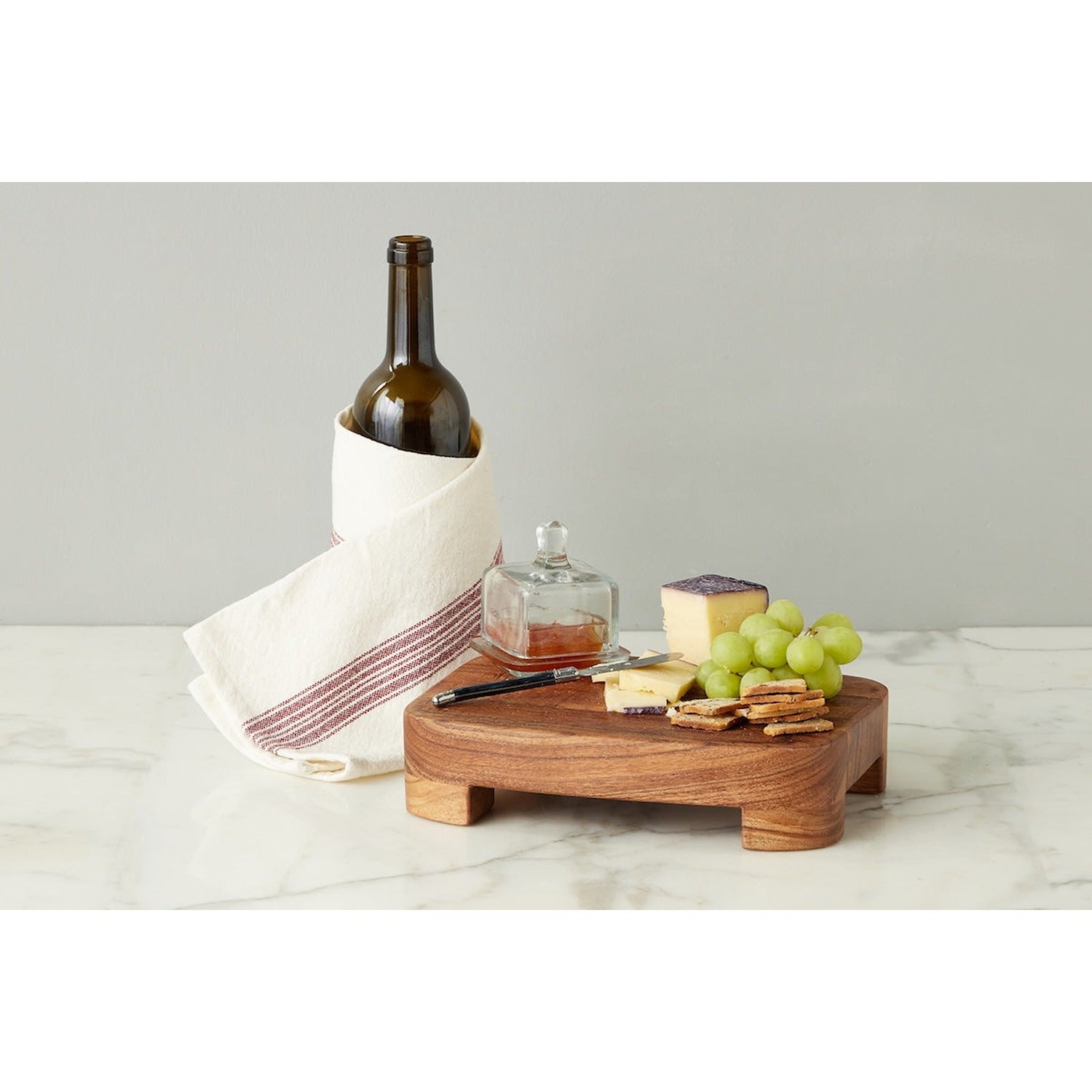 Kitchen Tea Towel, Vintage Merlot Red Stripe, Set of 2