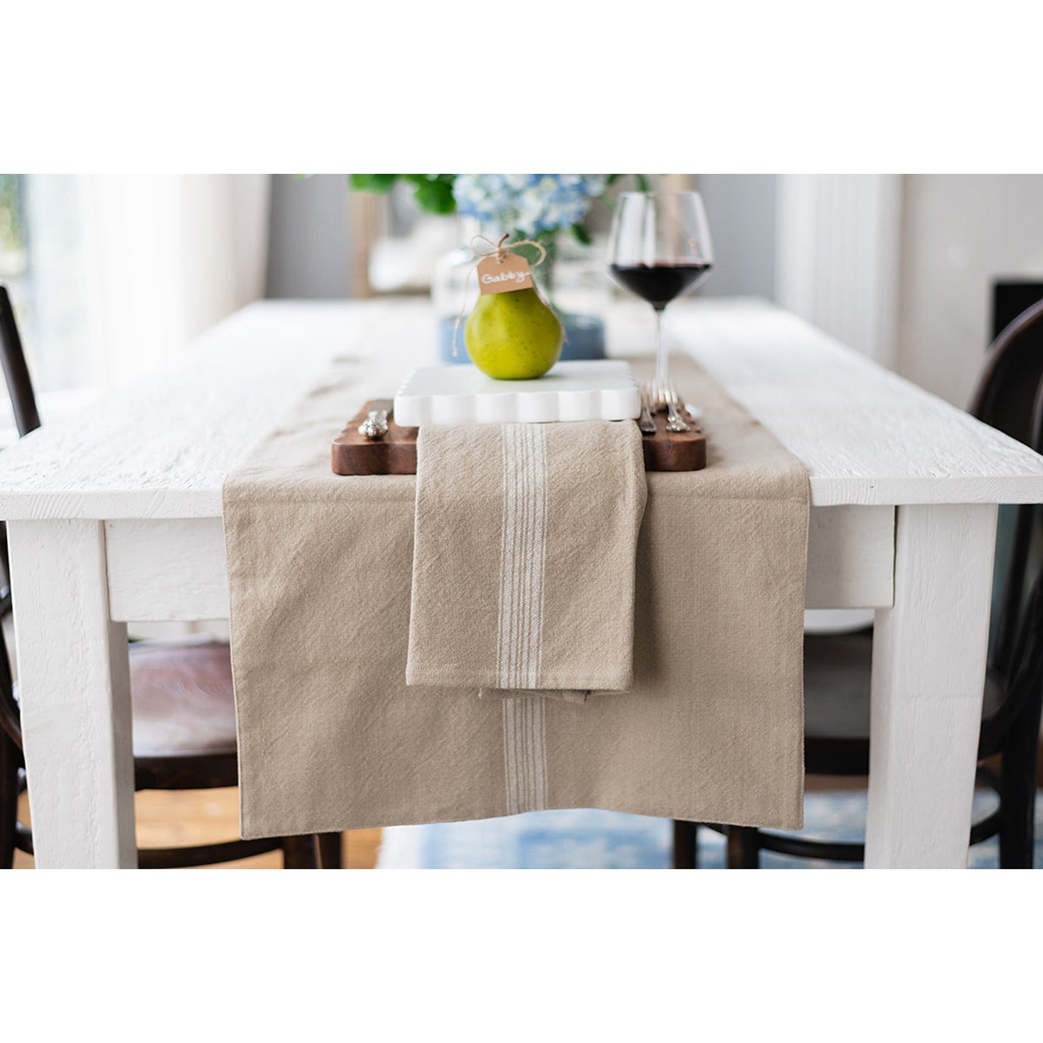 Kitchen Tea Towel, Vintage White Stripe, Set of 2