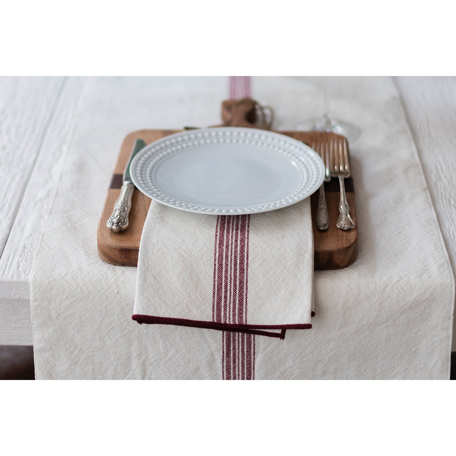 Dinner Napkins, Vintage Merlot Red Stripe, Set of 4