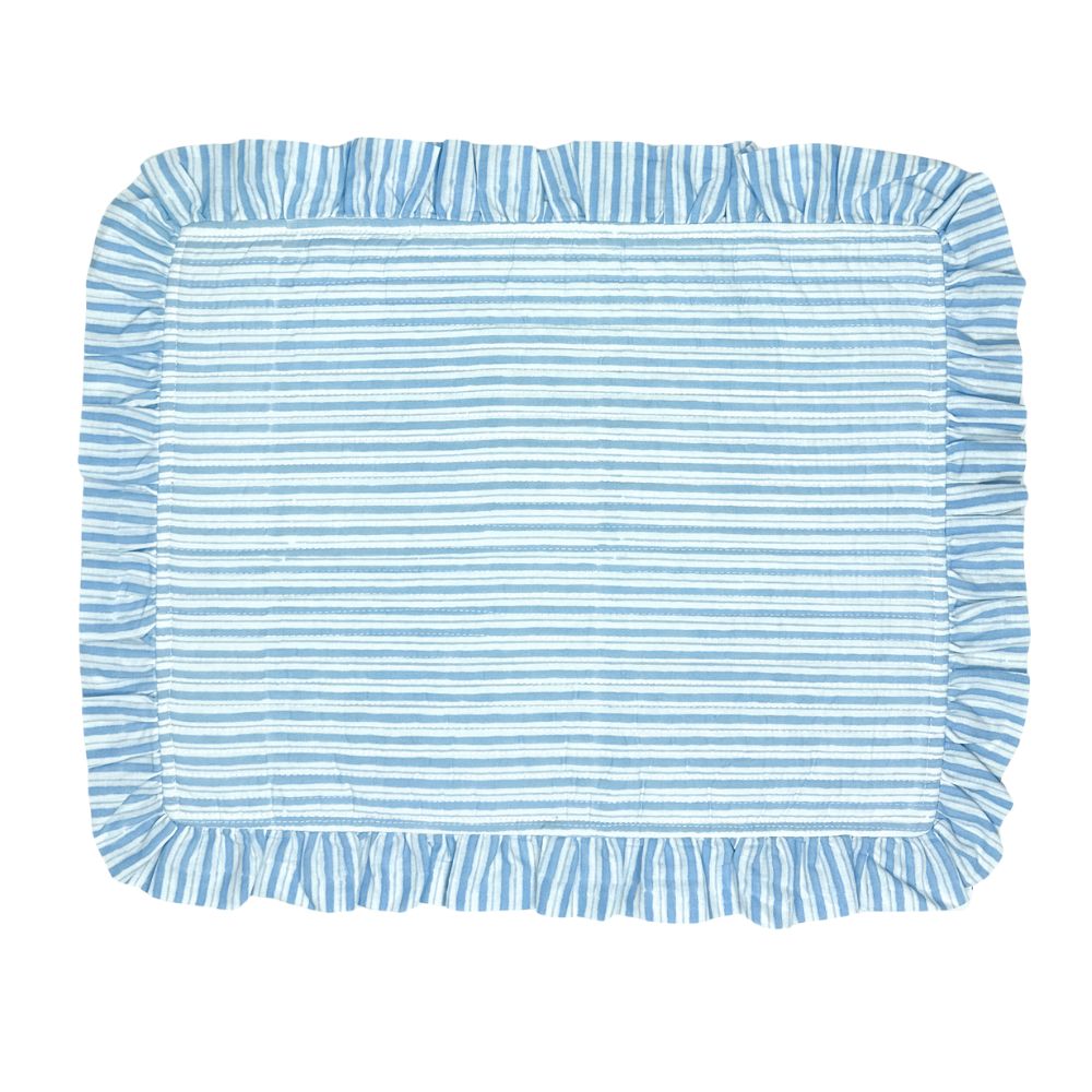Blue Stripes - Quilted Placemats with Ruffle - Set of 4