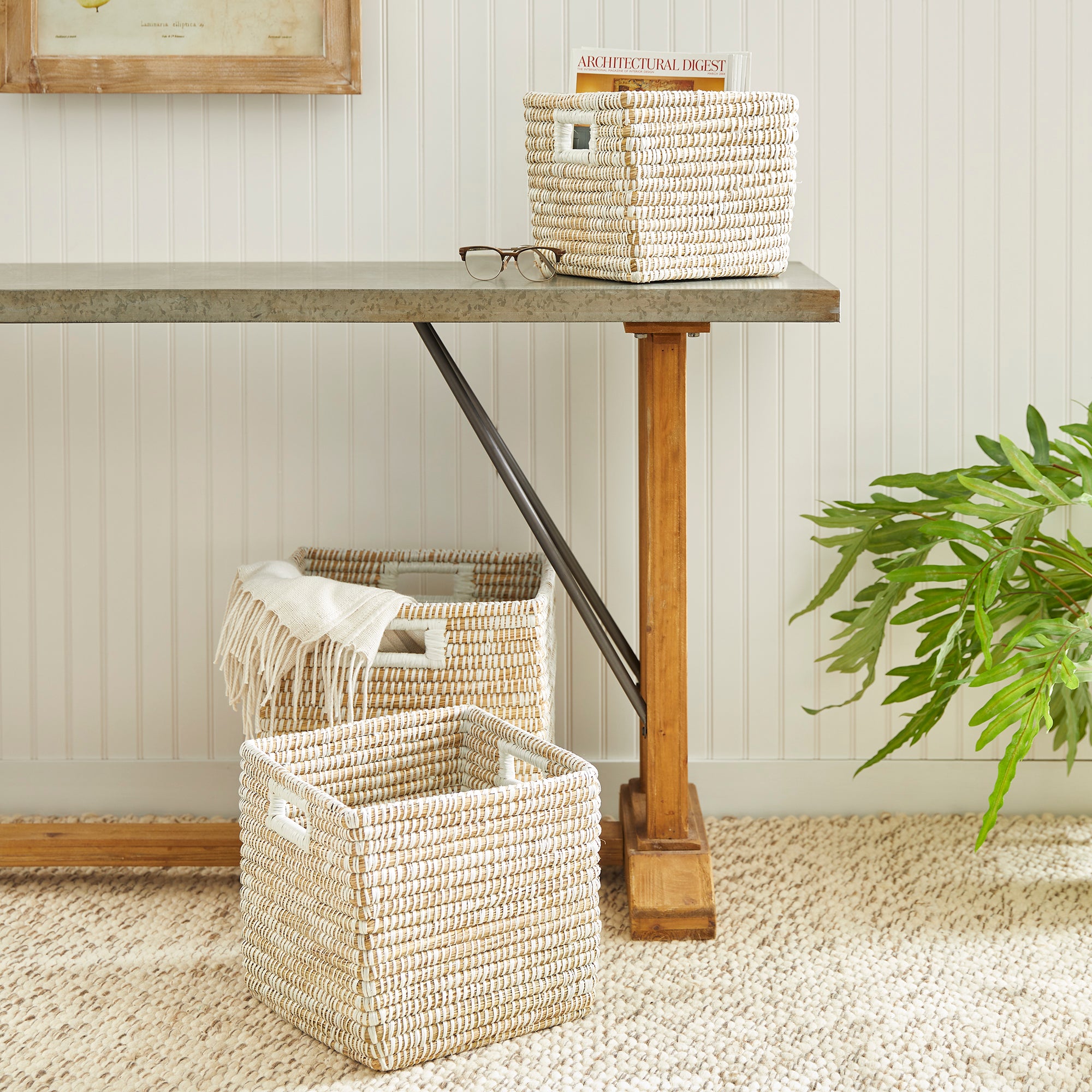 RIVERGRASS SQUARE BASKETS WITH HANDLES, SET OF 3