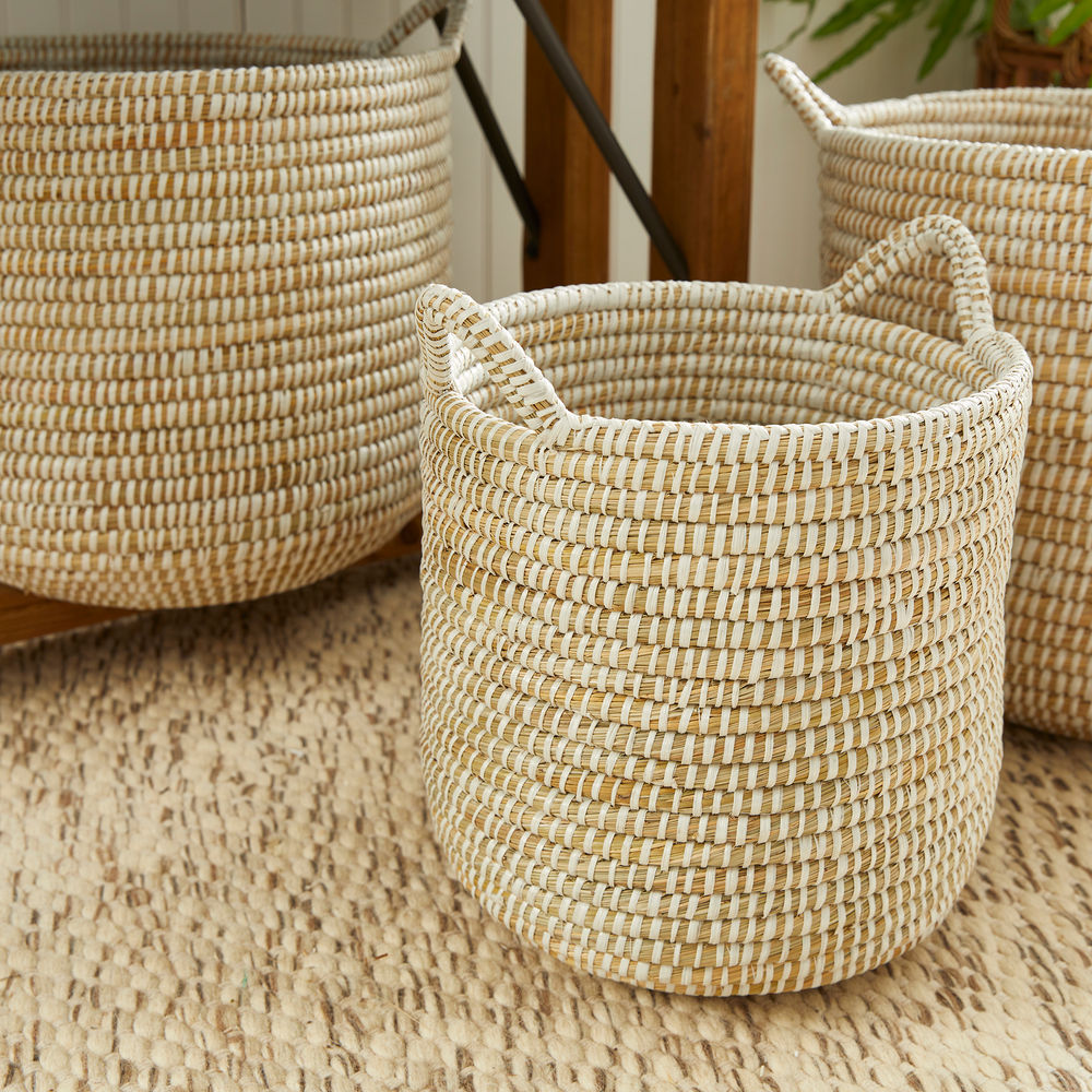 RIVERGRASS ROUND BASKETS WITH HANDLES, SET OF 3