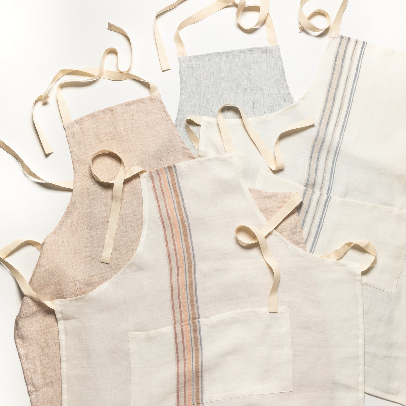 Kitchen Apron 100% Linen Carmela by Casafina Set of 2 - Blue-Cream