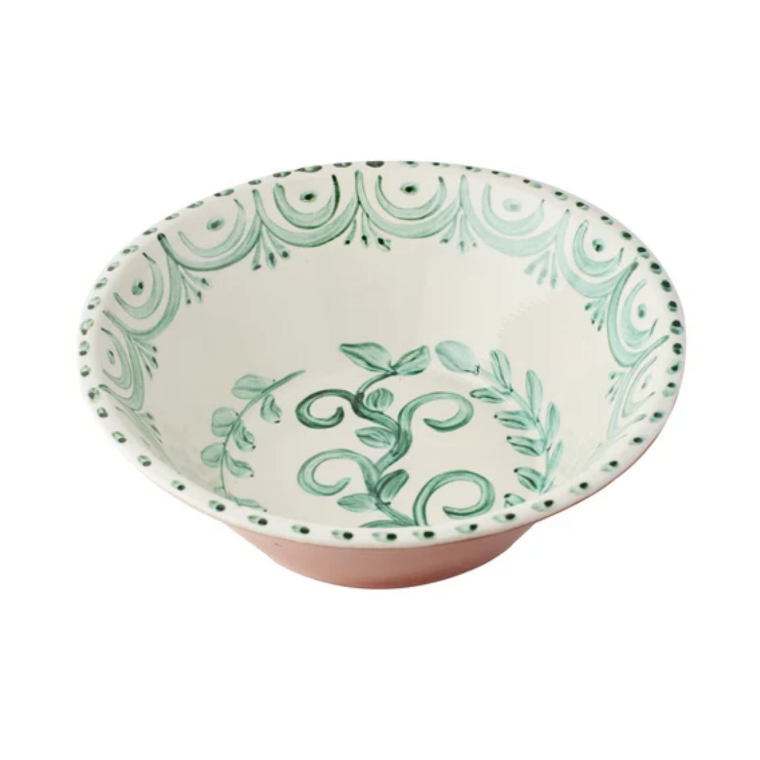 BOWL LG GREEN/WHITE W/TERRACOTTA