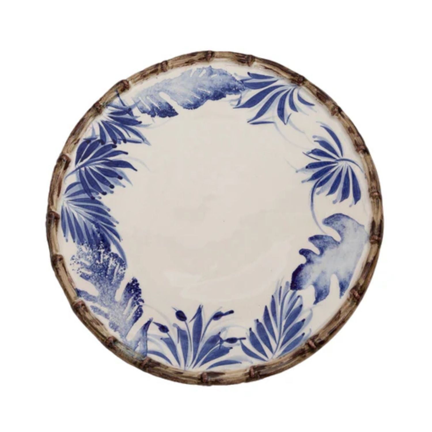 Compagnia Dinner Plate, Blue Leaves w/ Bamboo, Set of 4
