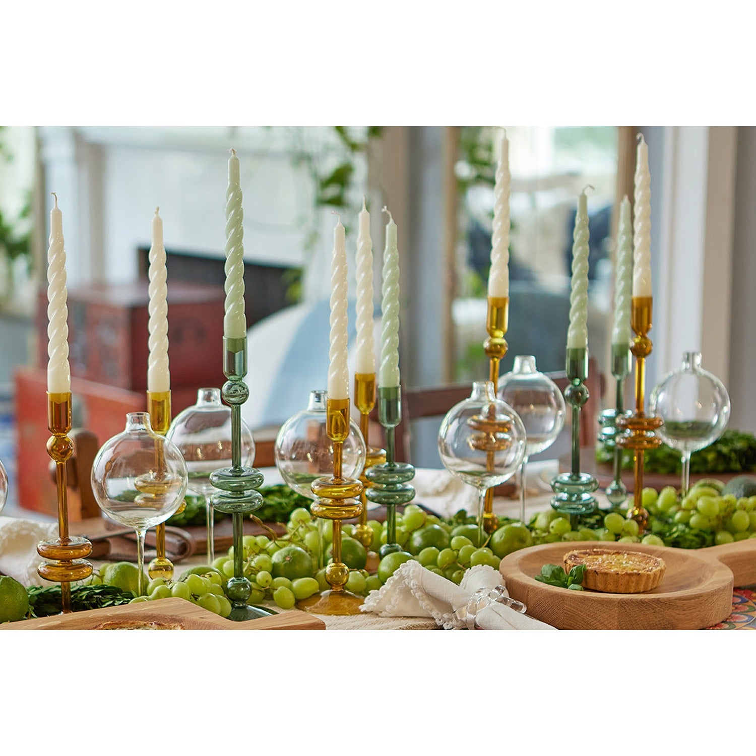 Amber Glass Candlestick Pair