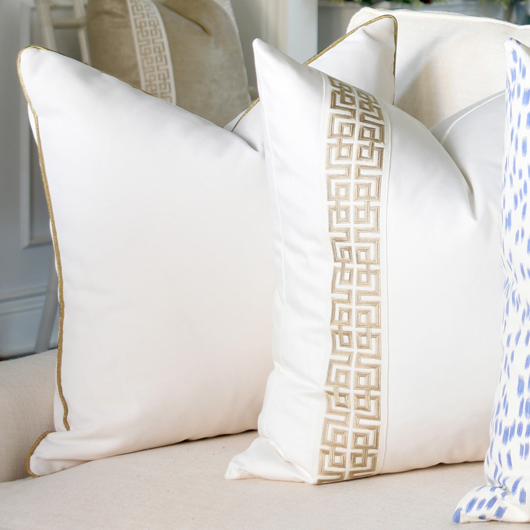 White Performance Velvet with Gold French Piping (Last Chance)