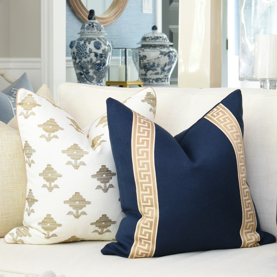 Navy Linen With Greek Key Trim High Performance (Last Chance)